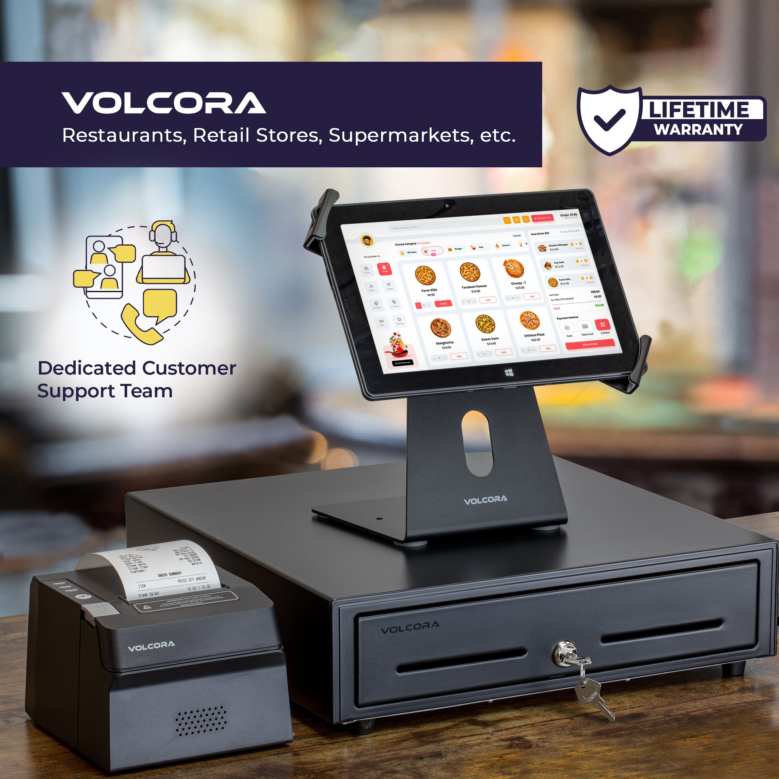 Volcora 16" Automatic Open Cash Drawer with Fully Removable 2 Tier Cash Tray