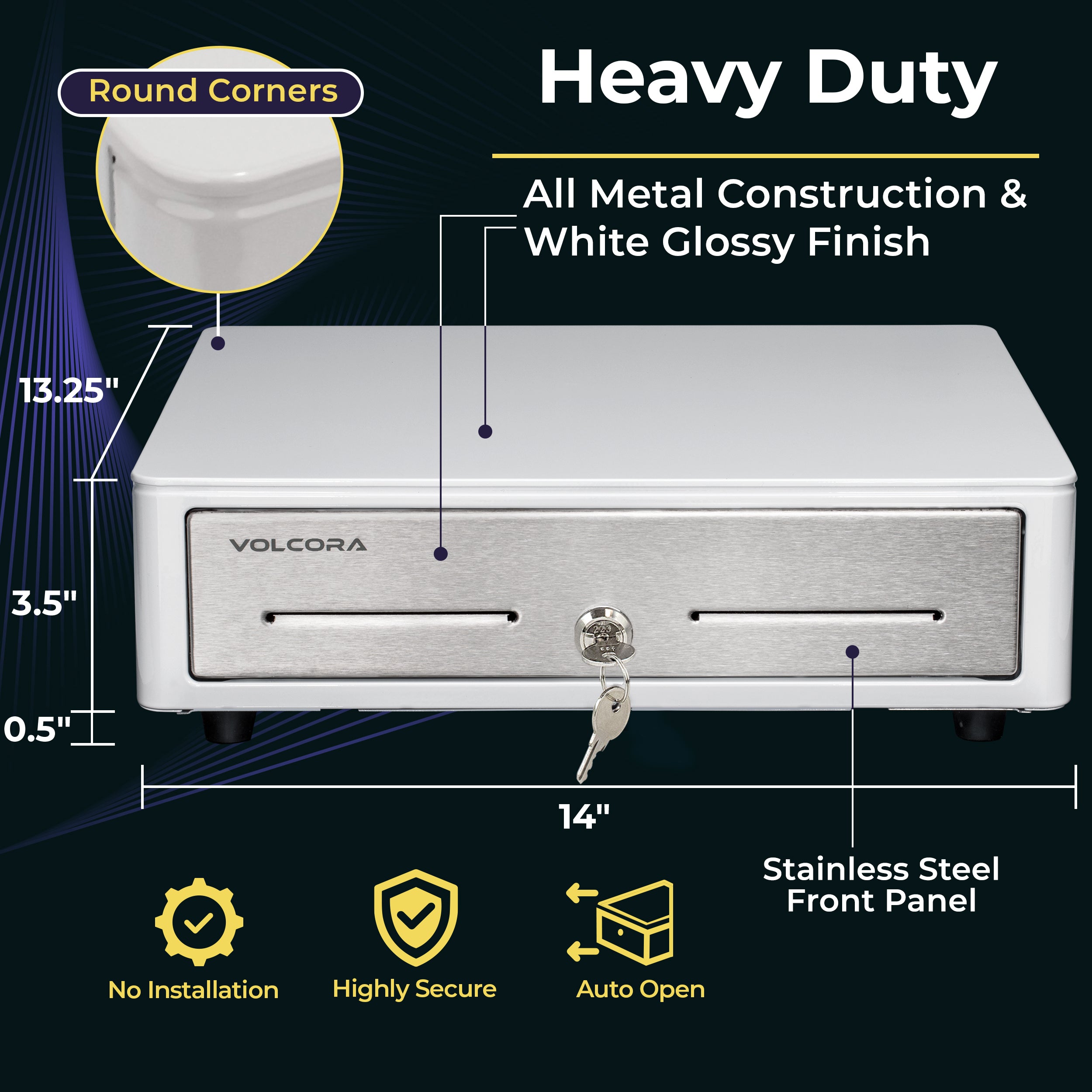 Volcora 14'' Mini Automatic Open Cash Drawer