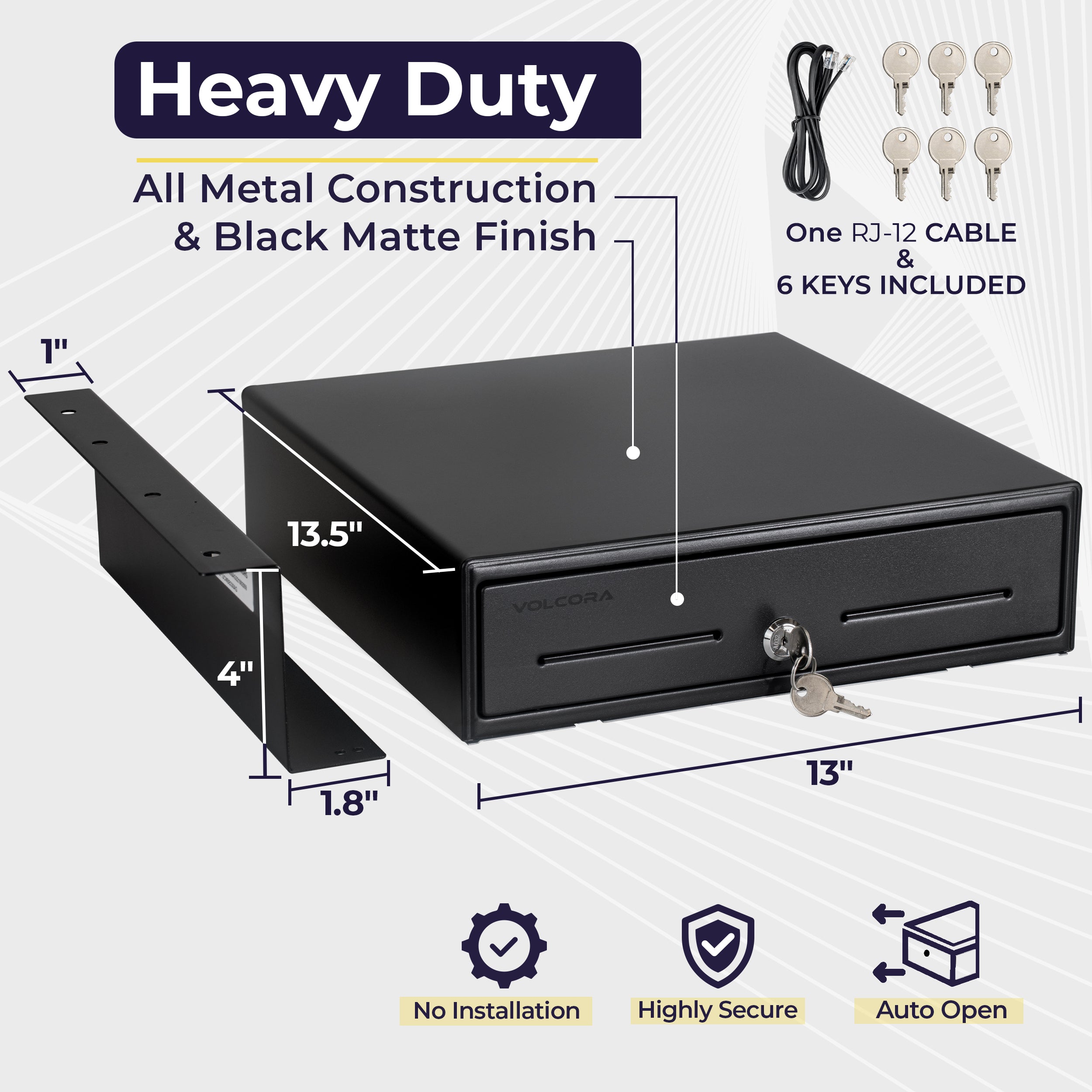 Volcora 13" Mini Automatic Open Cash Drawer