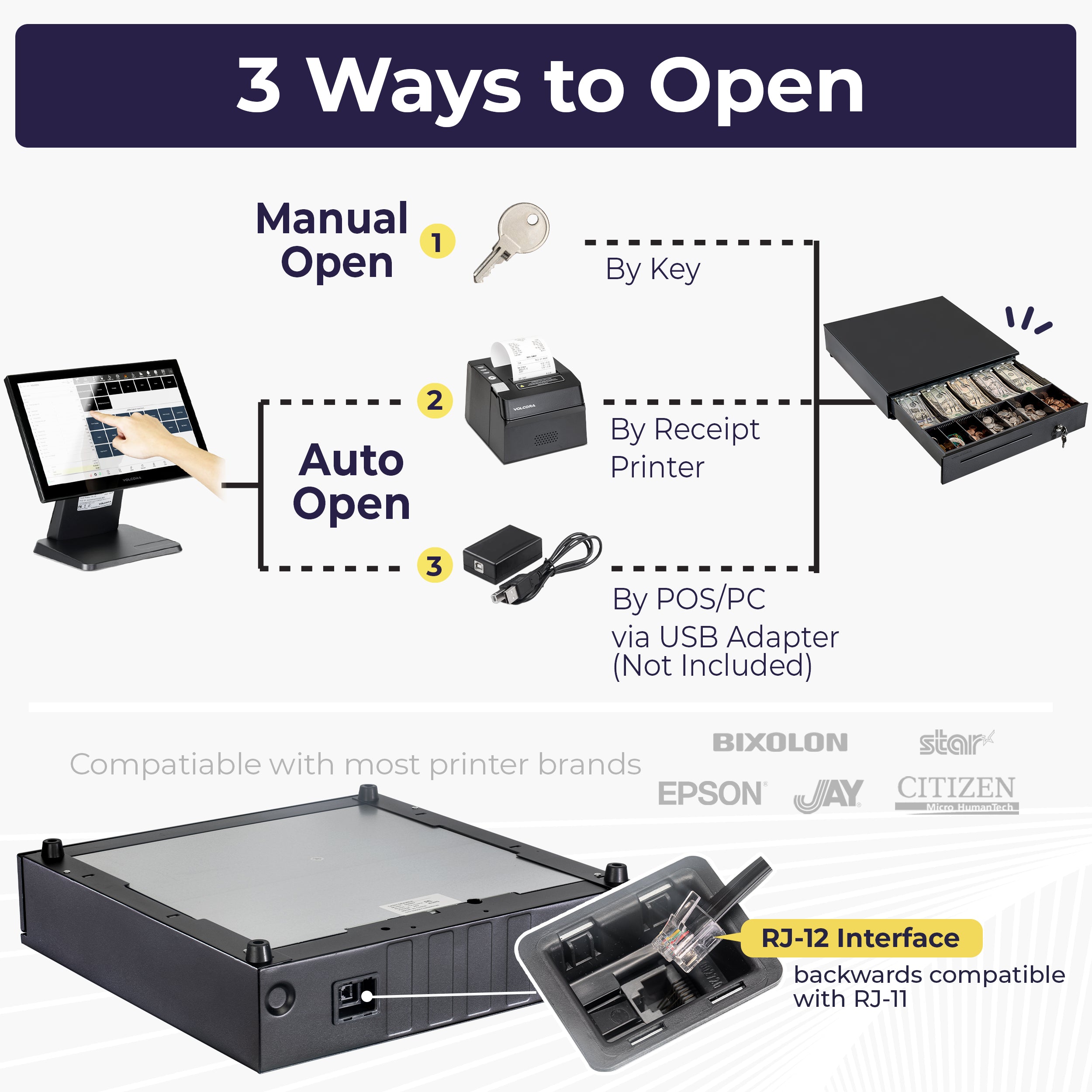 Volcora 16" Automatic Open Cash Drawer