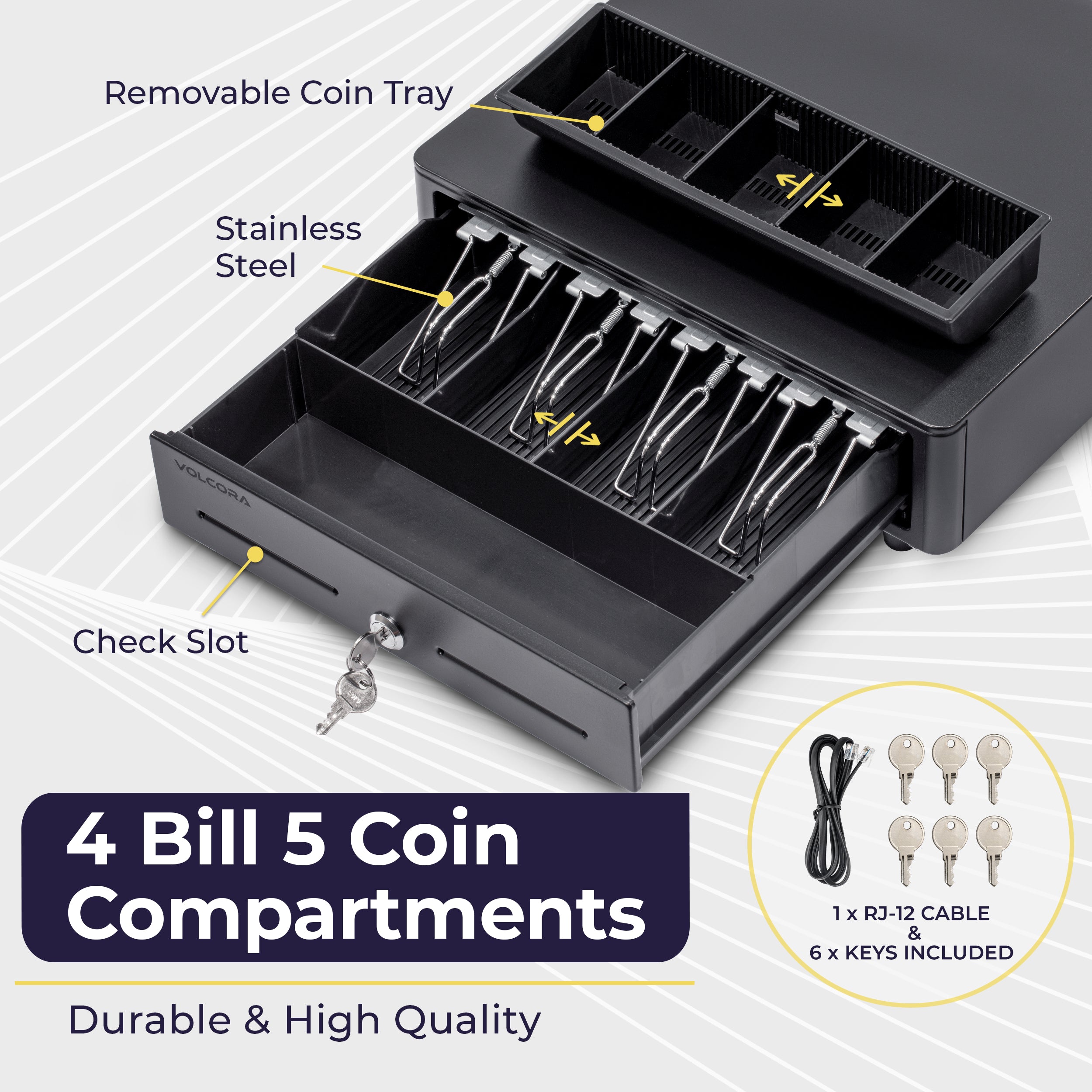 Volcora 13" Mini Automatic Open Cash Drawer with Round Corners