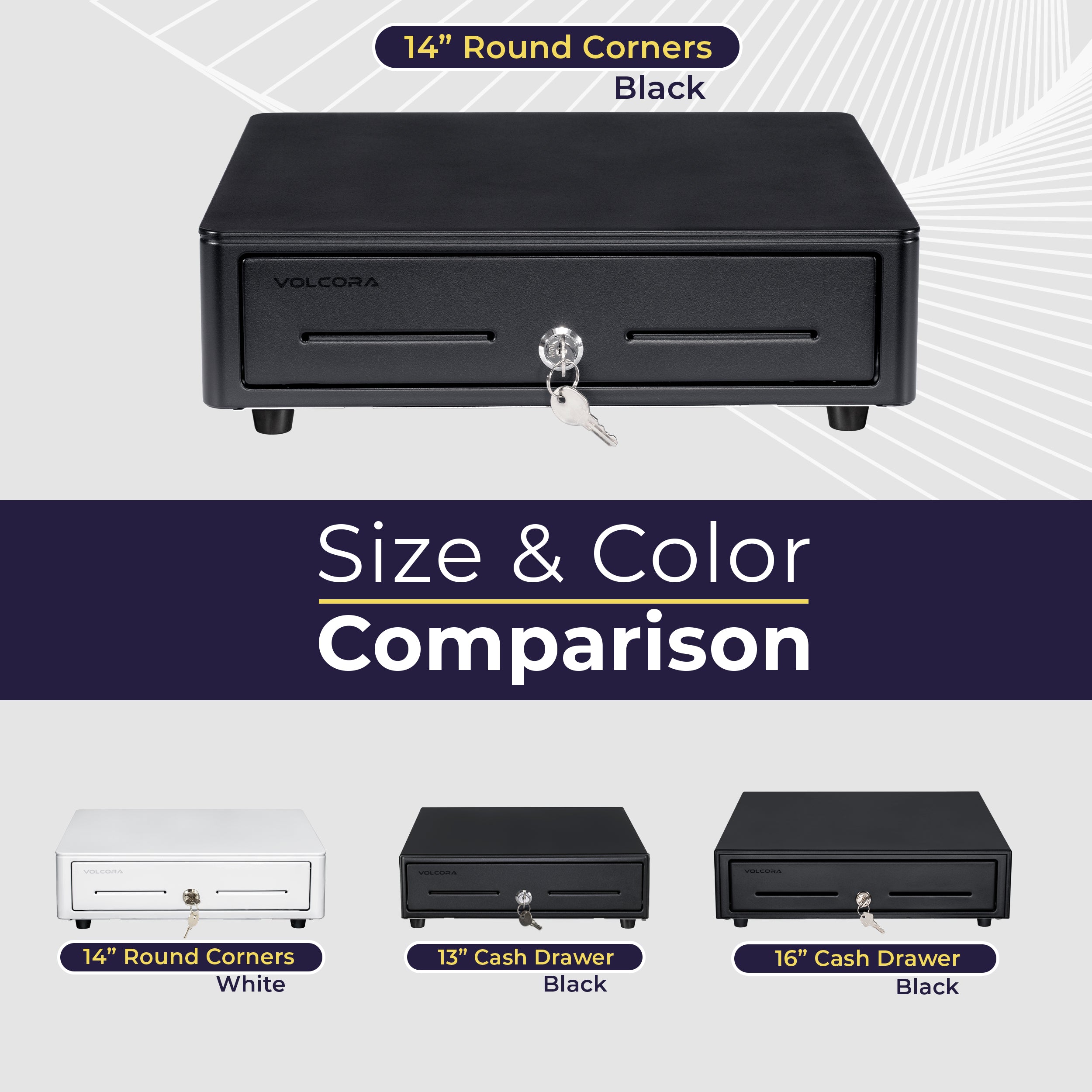 Volcora 13" Mini Automatic Open Cash Drawer with Round Corners