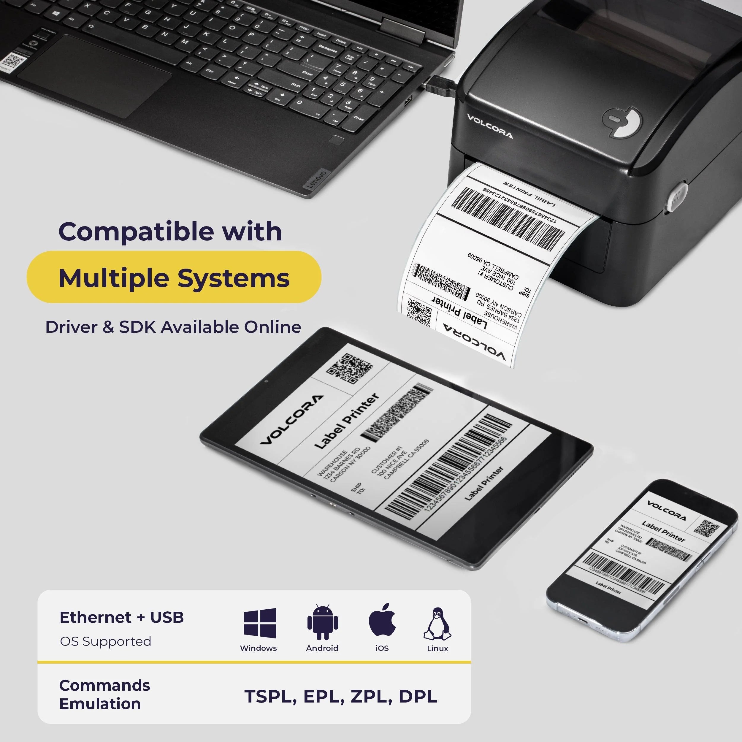 Volcora V-LBPTZ Series High Speed 4" Thermal Label Printer