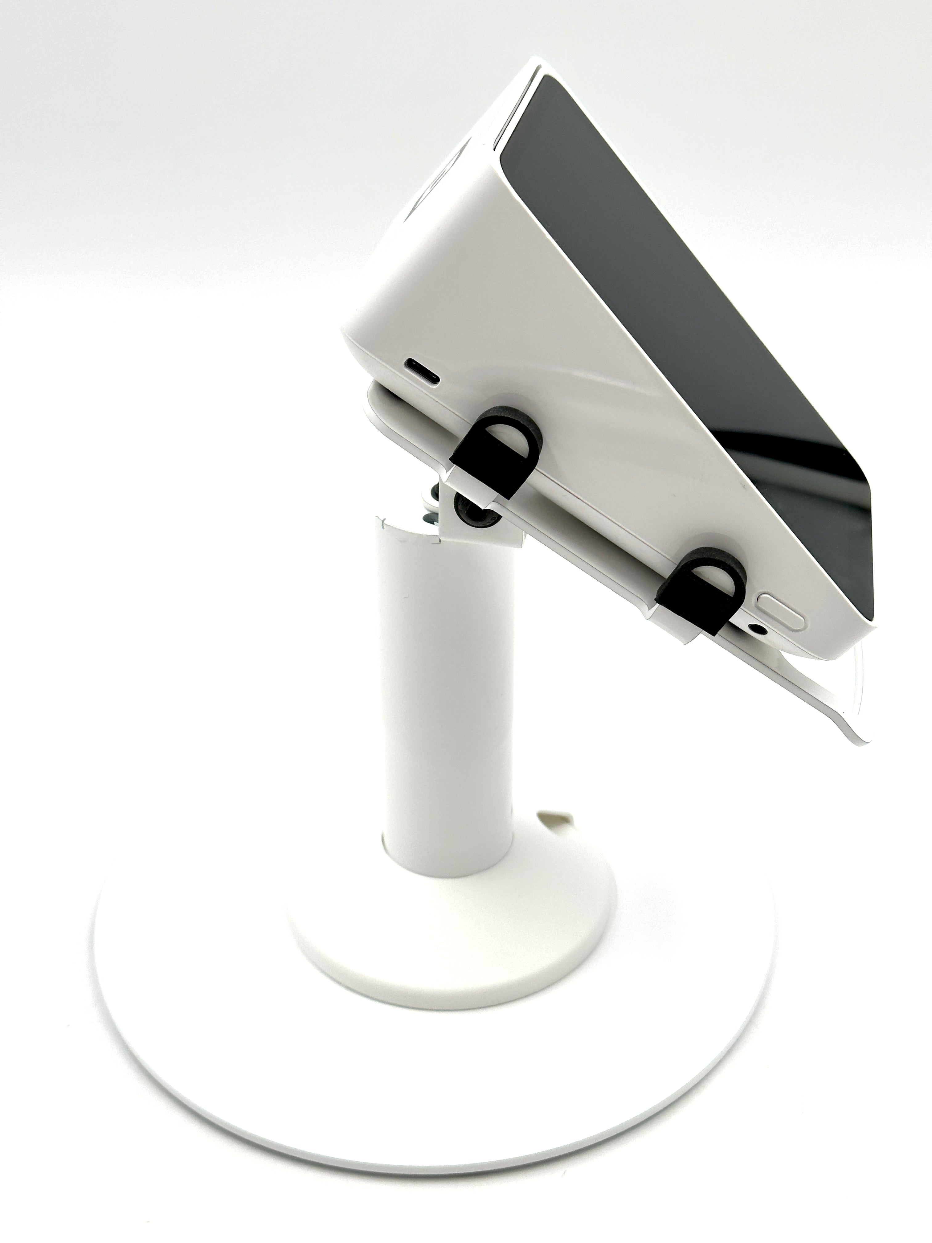 Square POS Freestanding Swivel and Tilt Stand with Round Plate (White)