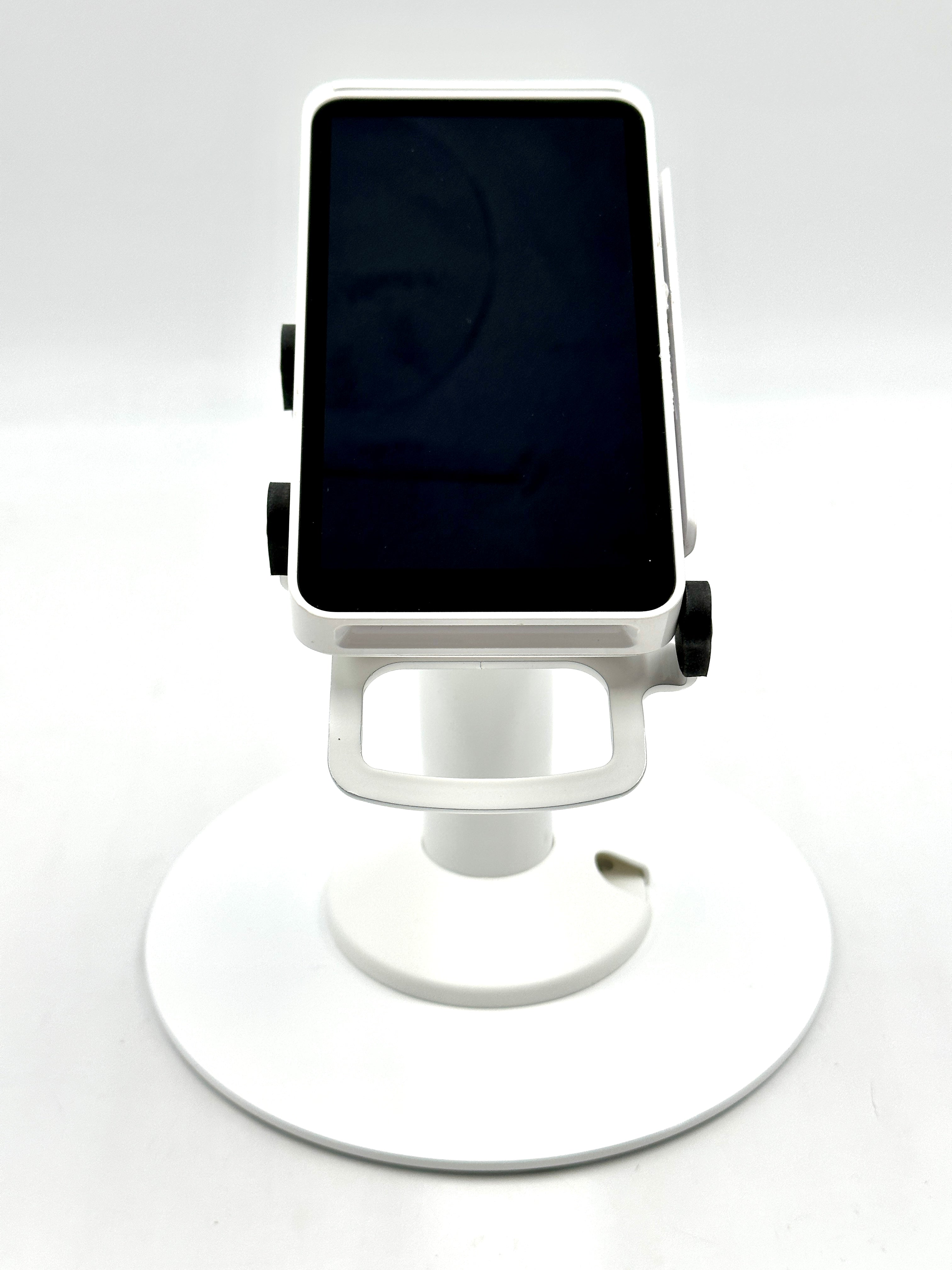 Square POS Freestanding Swivel and Tilt Stand with Round Plate (White)