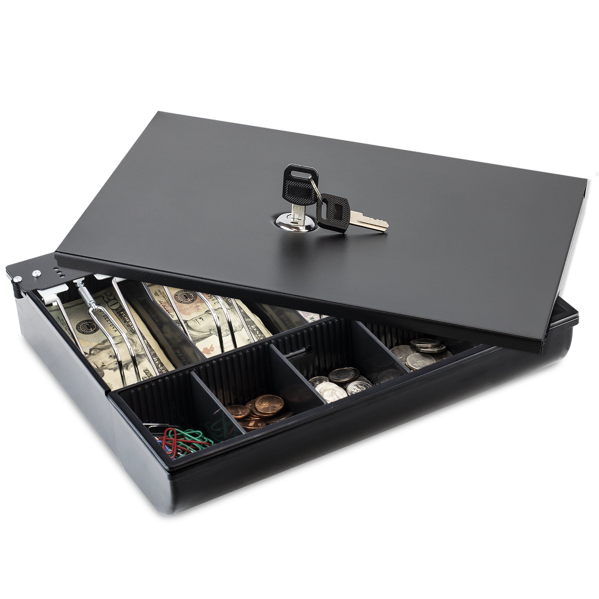 Volcora 13'' Cash Drawer Tray - 11.7 x 10.3 x 2.3 Inch, 4 Bill / 5 Coin - With Locking Cover