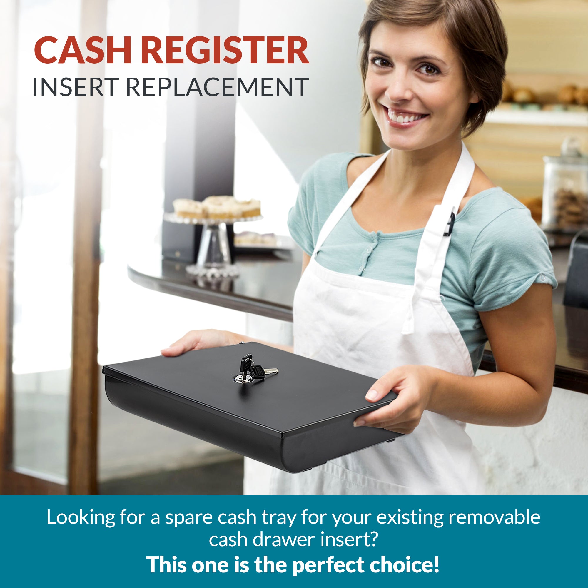 Volcora 13'' Cash Drawer Tray - 11.7 x 10.3 x 2.3 Inch, 4 Bill / 5 Coin - With Locking Cover