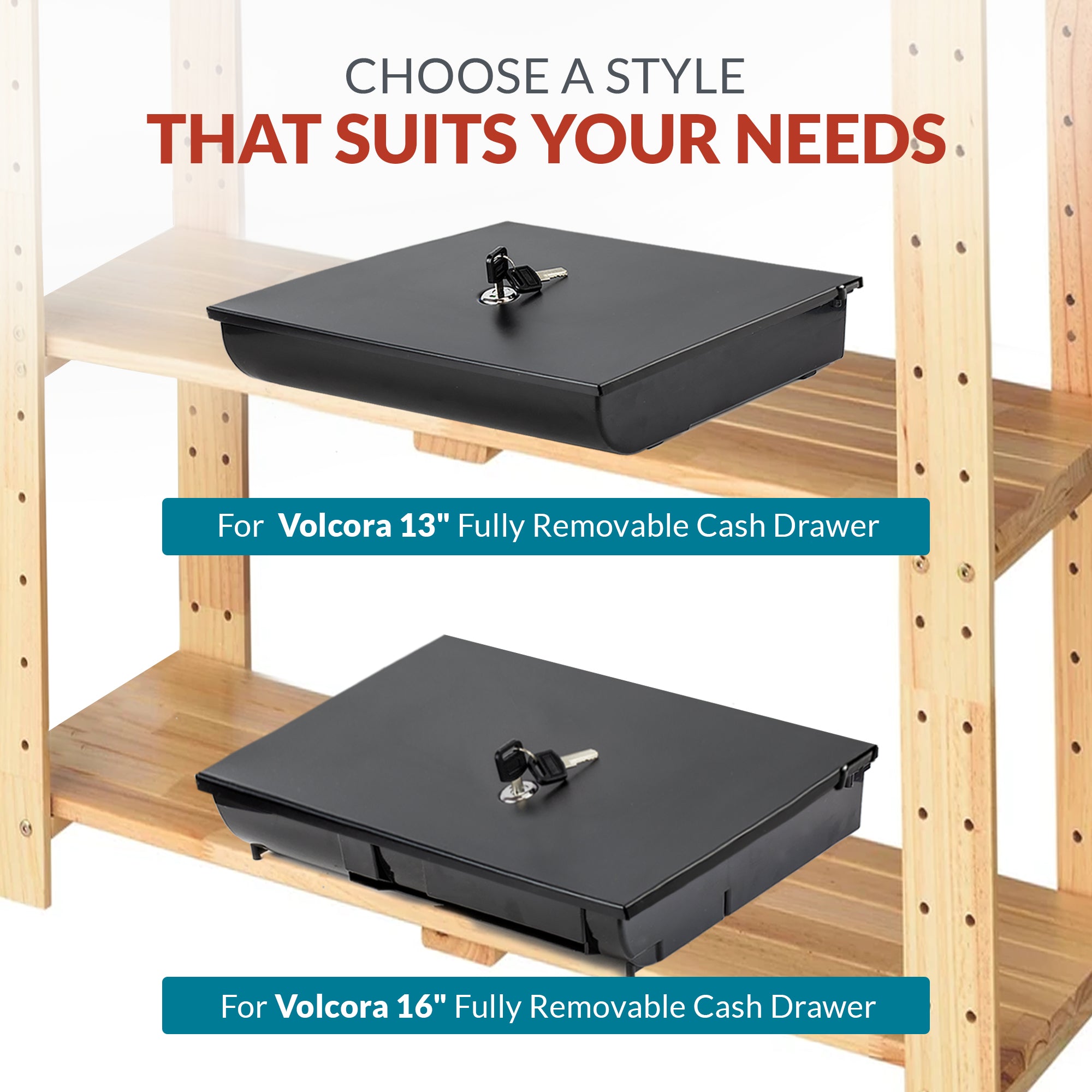 Volcora 13'' Cash Drawer Tray - 11.7 x 10.3 x 2.3 Inch, 4 Bill / 5 Coin - With Locking Cover