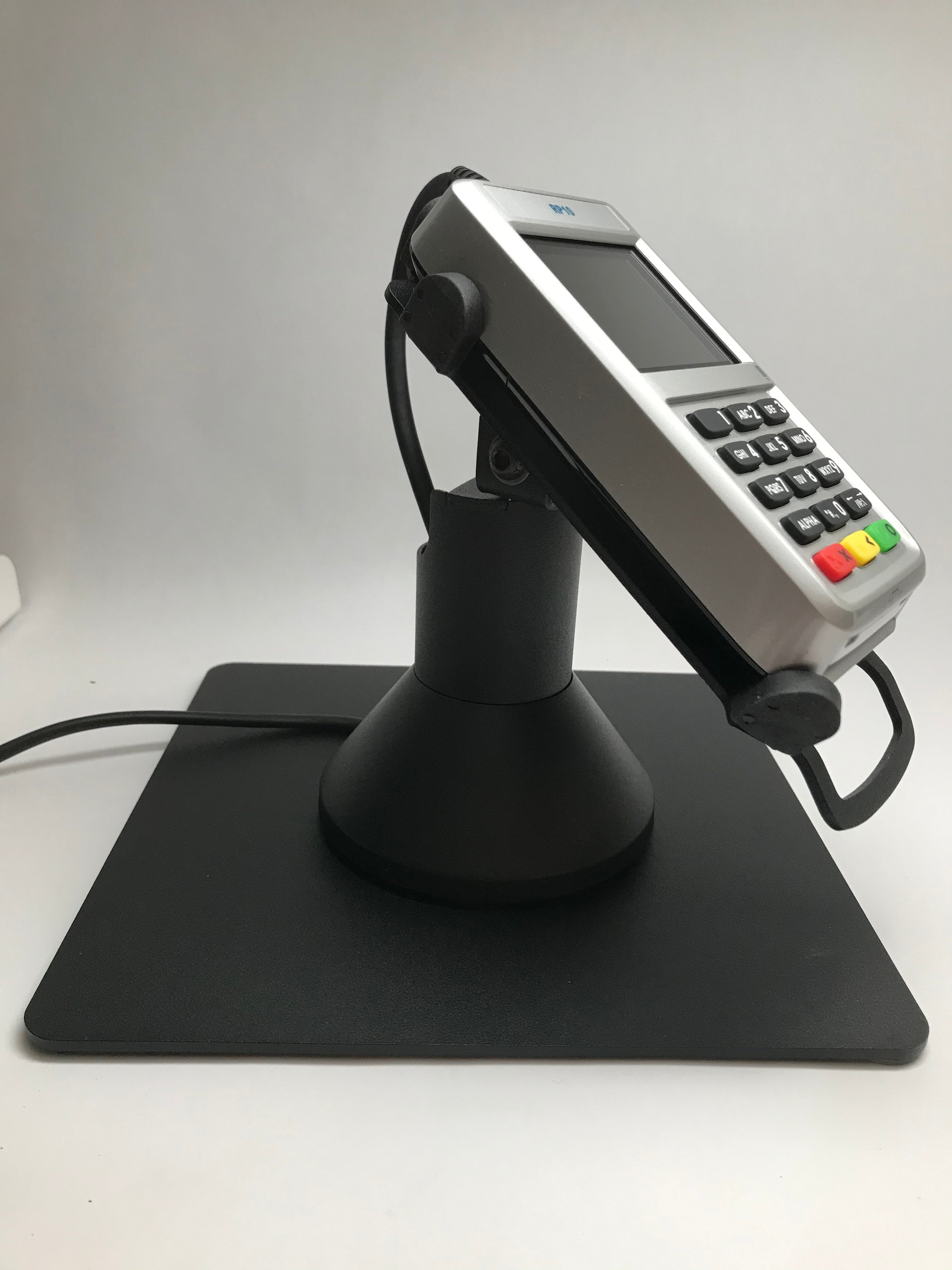First Data RP10 Low Profile Swivel and Tilt Freestanding Metal Stand with Square Plate - DCCSUPPLY.COM