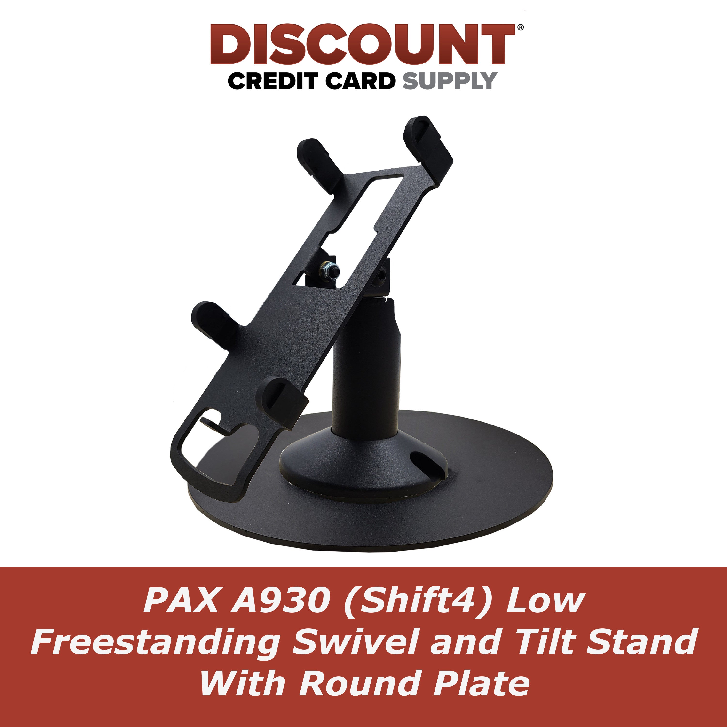 PAX A930 (Shift4) Low Freestanding Swivel and Tilt Stand with Round Plate