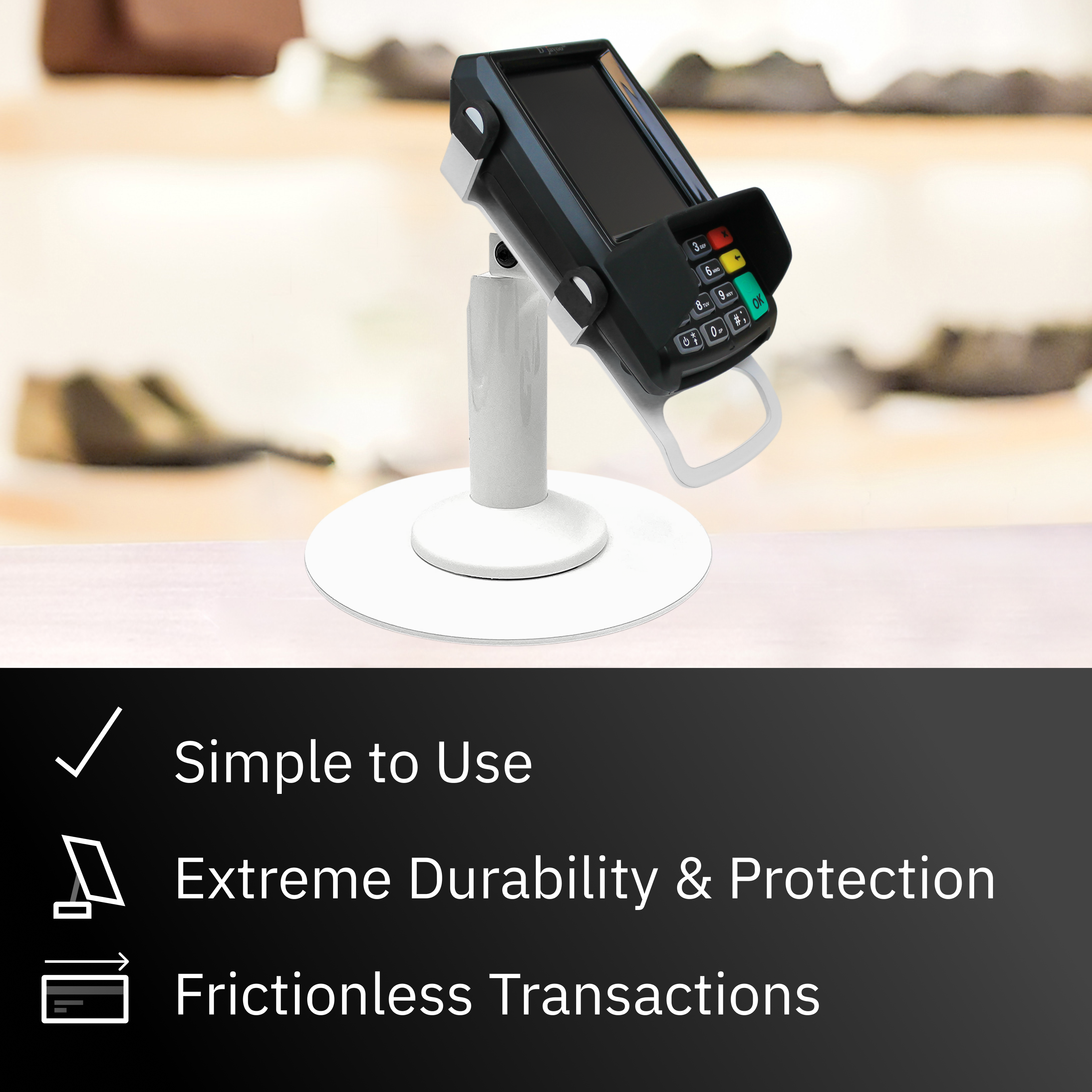 Dejavoo Z8 / Dejavoo Z11 Freestanding Swivel and Tilt Stand with Round Plate (White) - Fits Dejavoo Z11 HW # v1.3