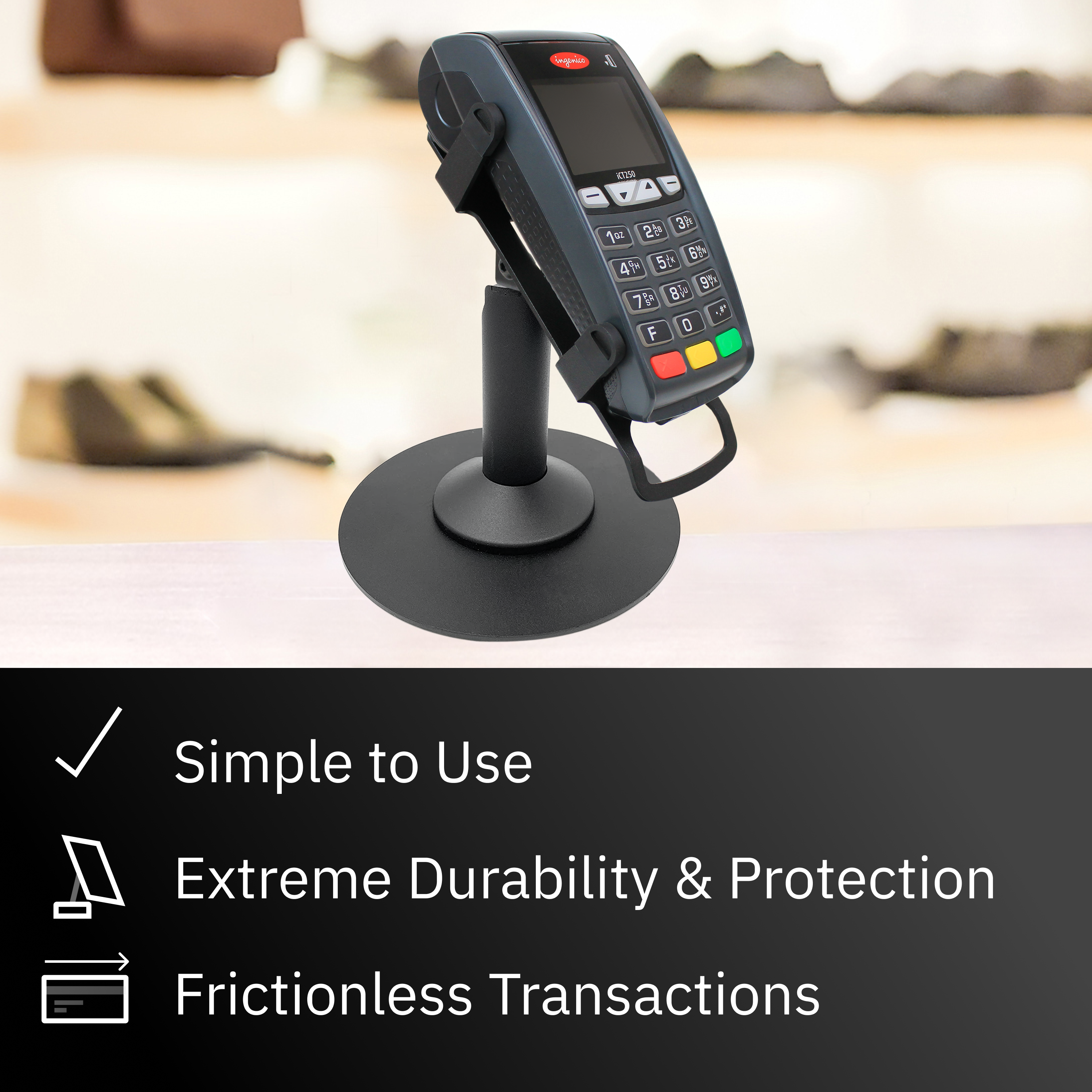 Ingenico ICT 220 / Ingenico ICT 250 Freestanding Swivel and Tilt Stand with Round Plate