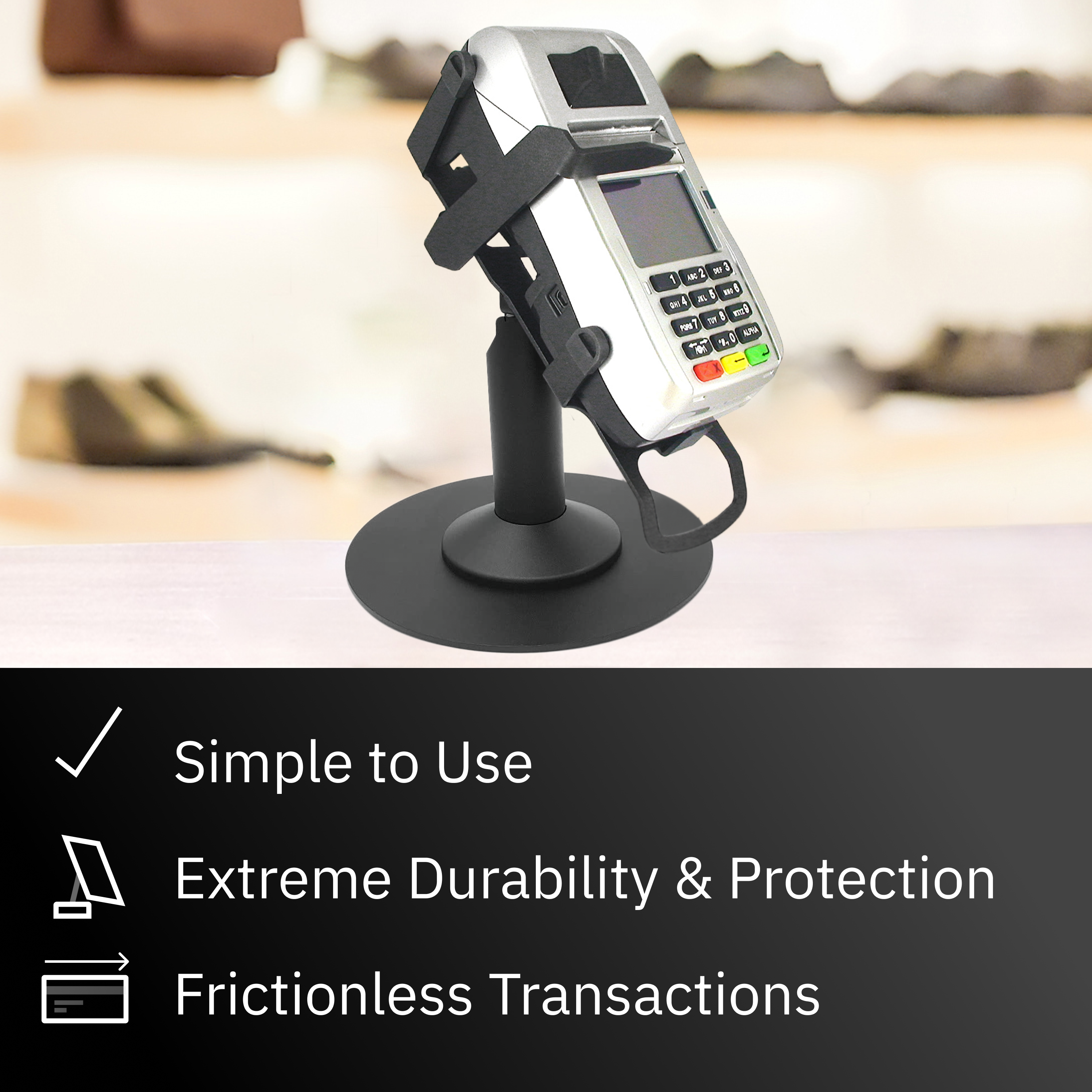 First Data FD130 / FD150 Key Locking Freestanding Swivel and Tilt Stand with Round Plate