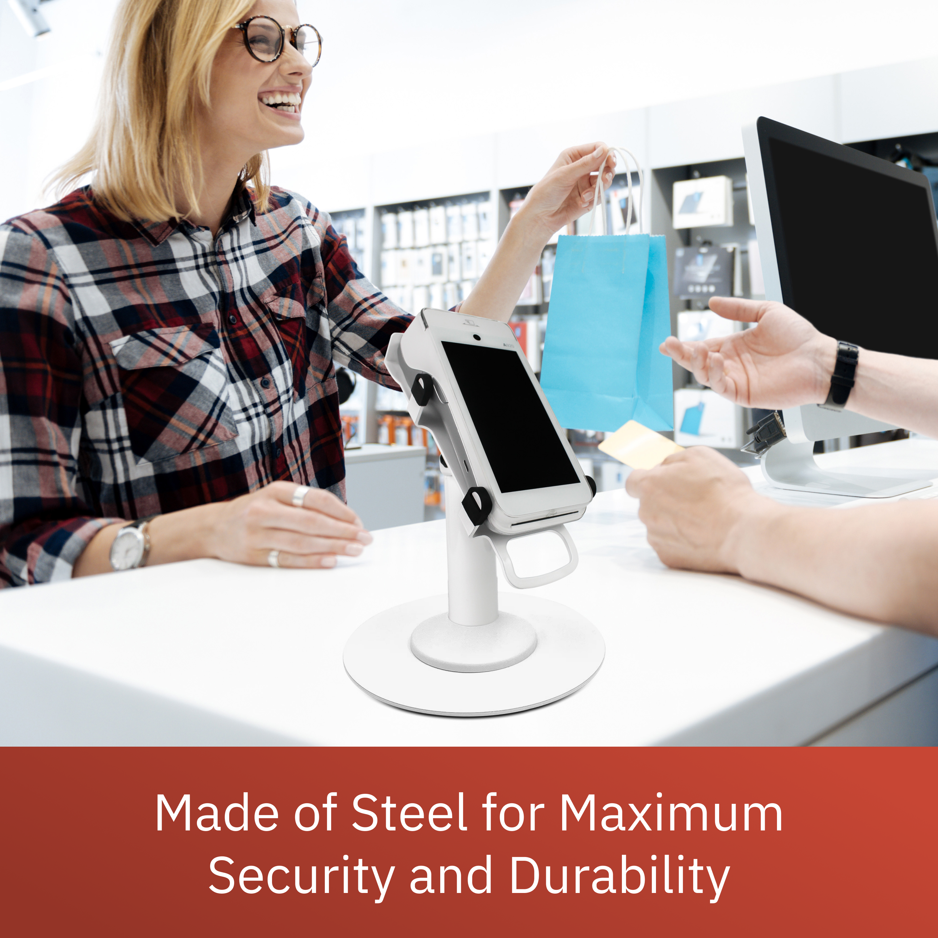 PAX A920 / A920 Pro Freestanding Swivel and Tilt Stand with Round Plate (White)