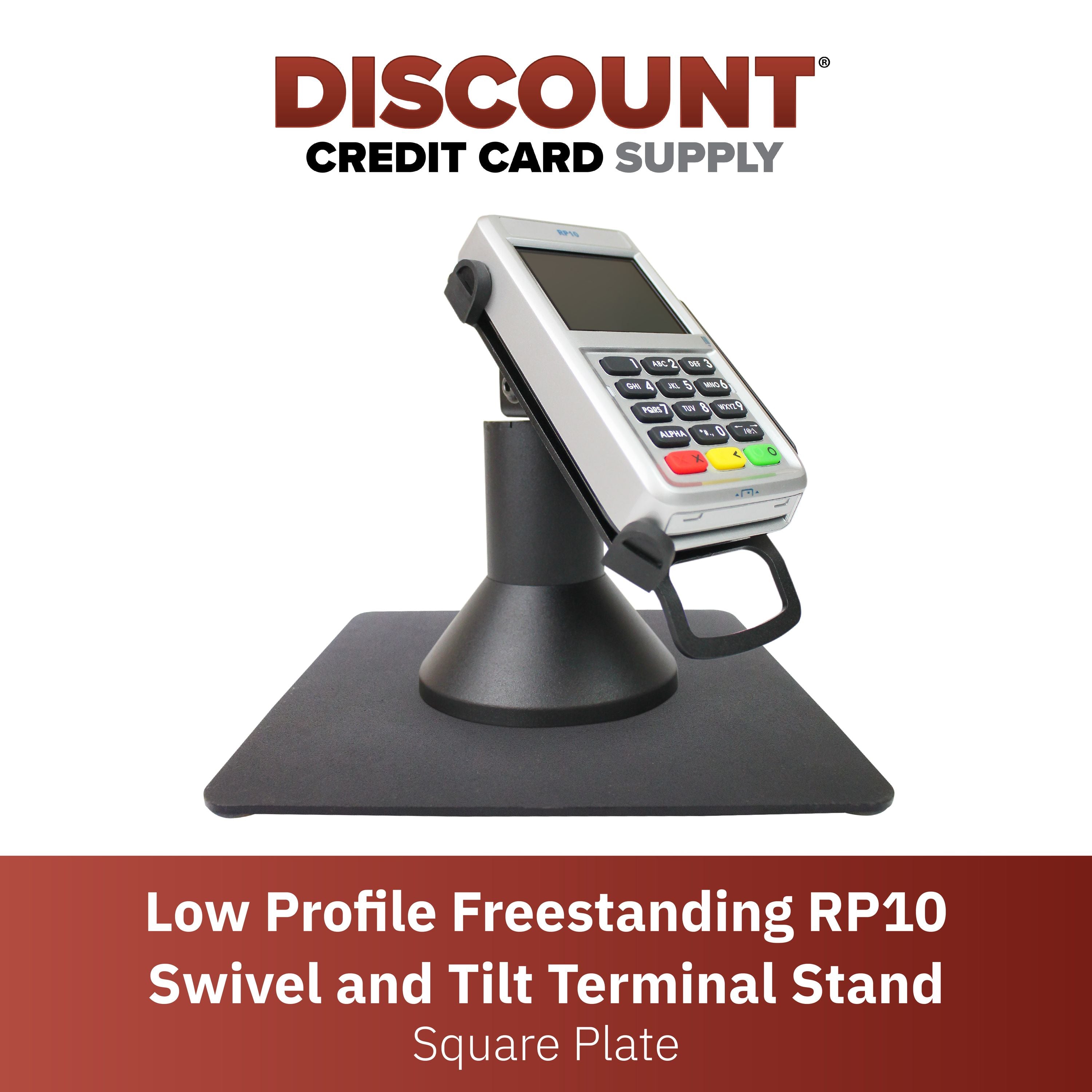 First Data RP10 Low Profile Swivel and Tilt Freestanding Metal Stand with Square Plate - DCCSUPPLY.COM