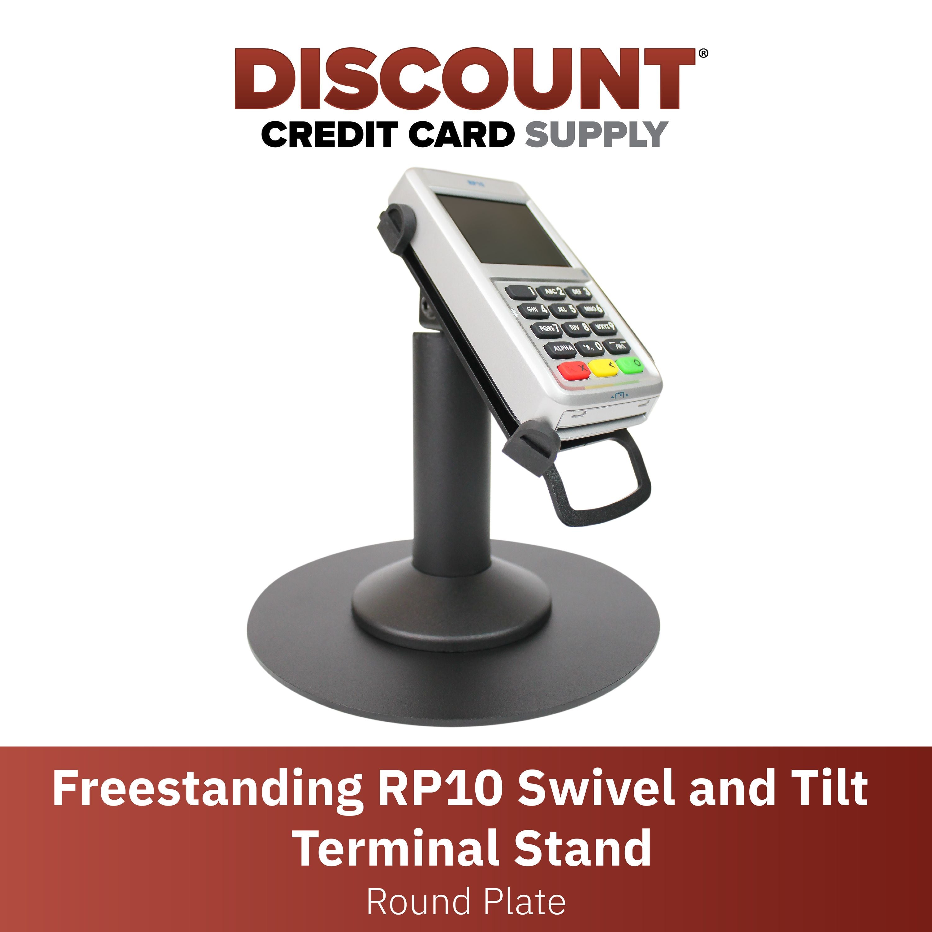First Data RP10 PIN Pad Freestanding Swivel and Tilt Metal Stand with Round Plate - DCCSUPPLY.COM