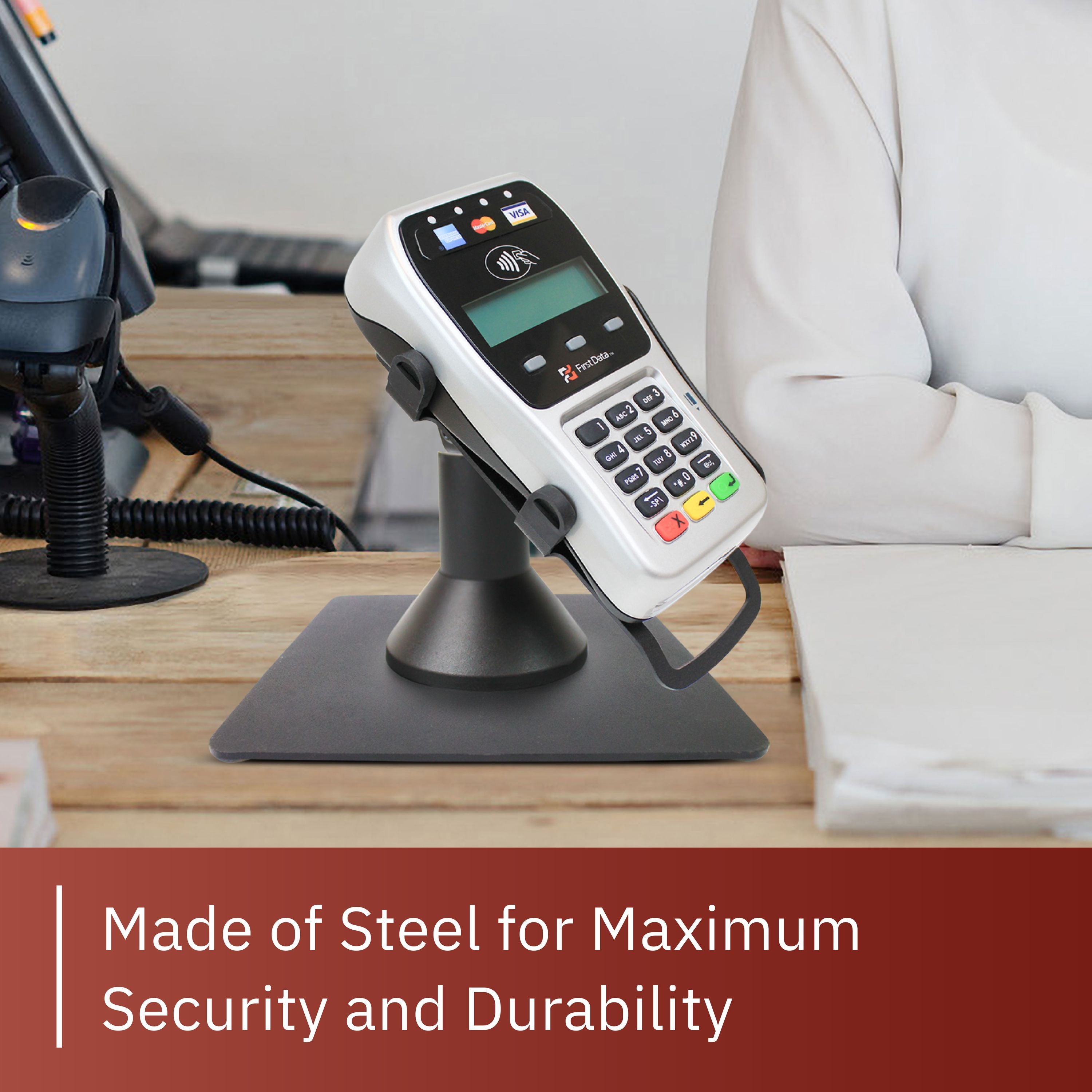 First Data FD35/ FD40 Low Profile Swivel and Tilt Freestanding Metal Stand with Square Plate - DCCSUPPLY.COM