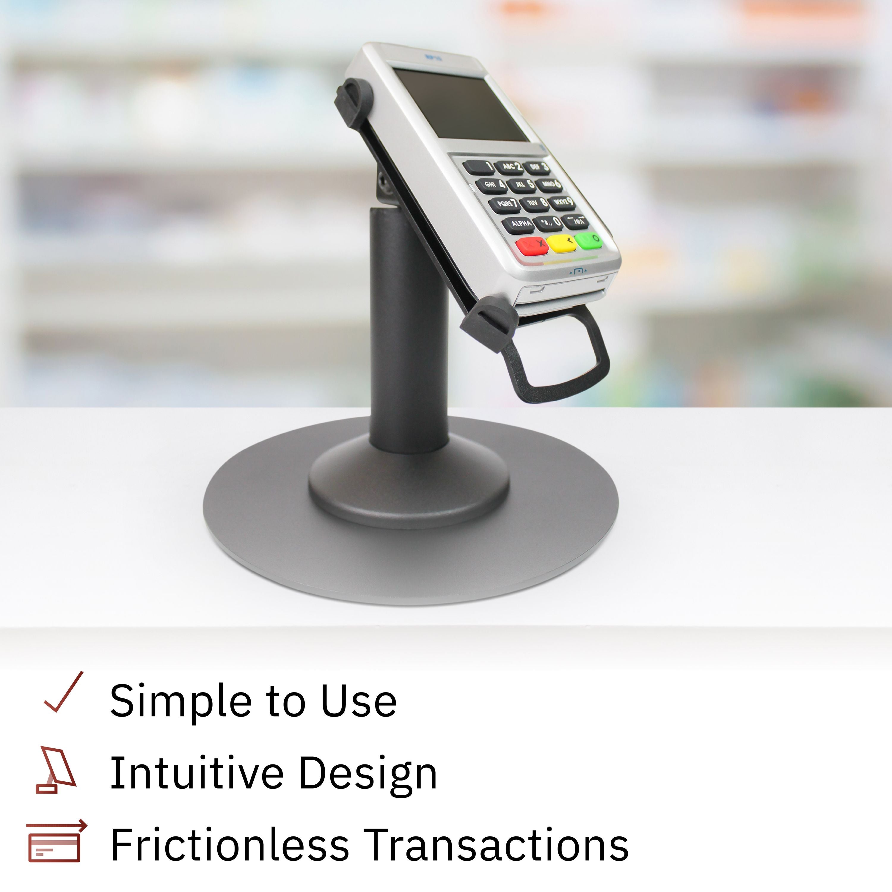 First Data RP10 PIN Pad Freestanding Swivel and Tilt Metal Stand with Round Plate - DCCSUPPLY.COM