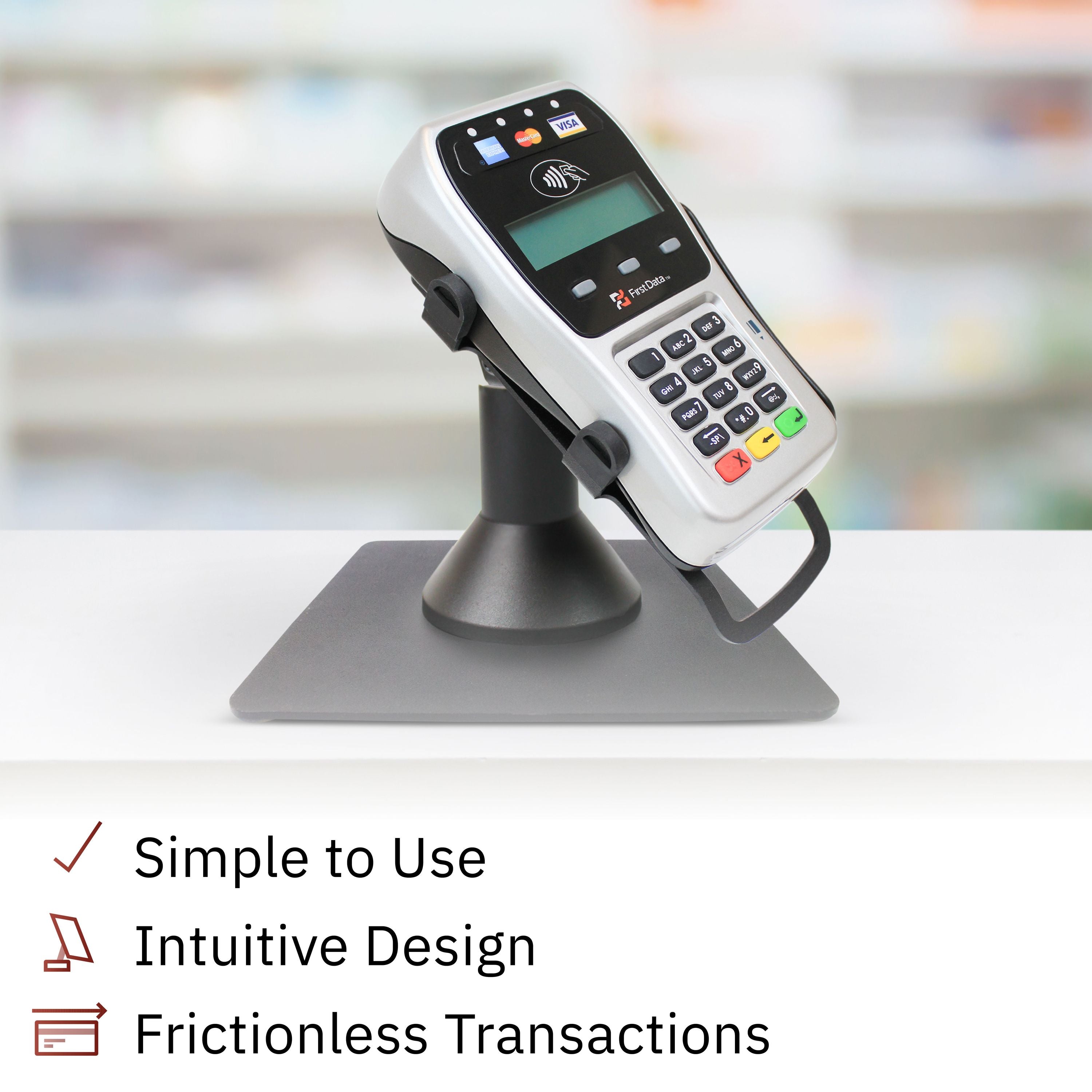 First Data FD35/ FD40 Low Profile Swivel and Tilt Freestanding Metal Stand with Square Plate - DCCSUPPLY.COM