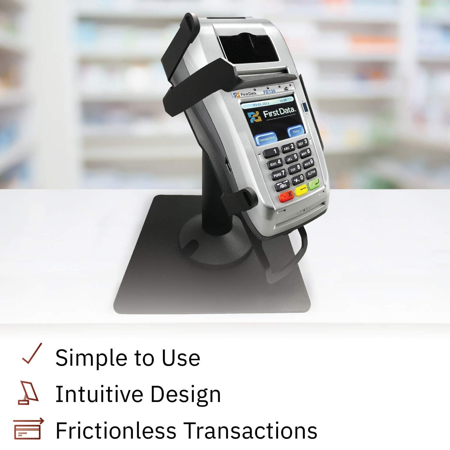 First Data FD150 Key Locking Freestanding Swivel and Tilt Stand with Square Plate