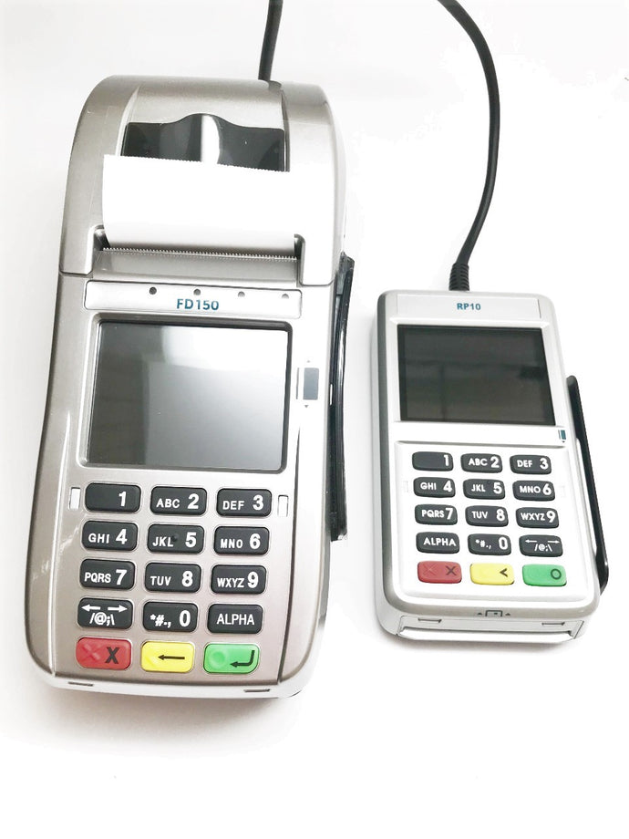 First Data FD150 EMV CTLS New Credit Card Terminal and RP10 Refurb PIN Pad Bundle