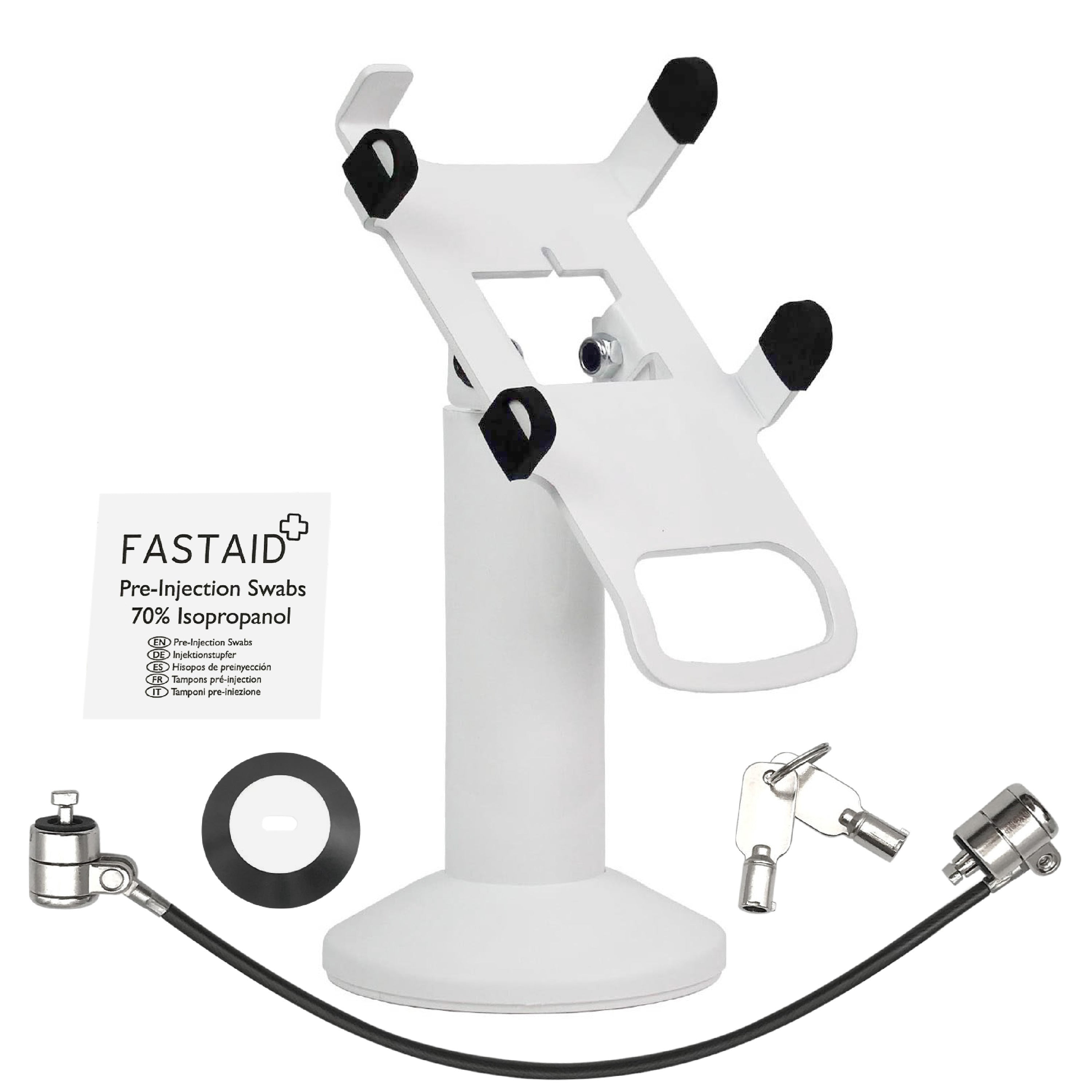 Dejavoo Z3/Z6 White Swivel and Tilt Stand with Device to Stand Security Tether Lock, Two Keys 8" (White) - DCCSUPPLY.COM