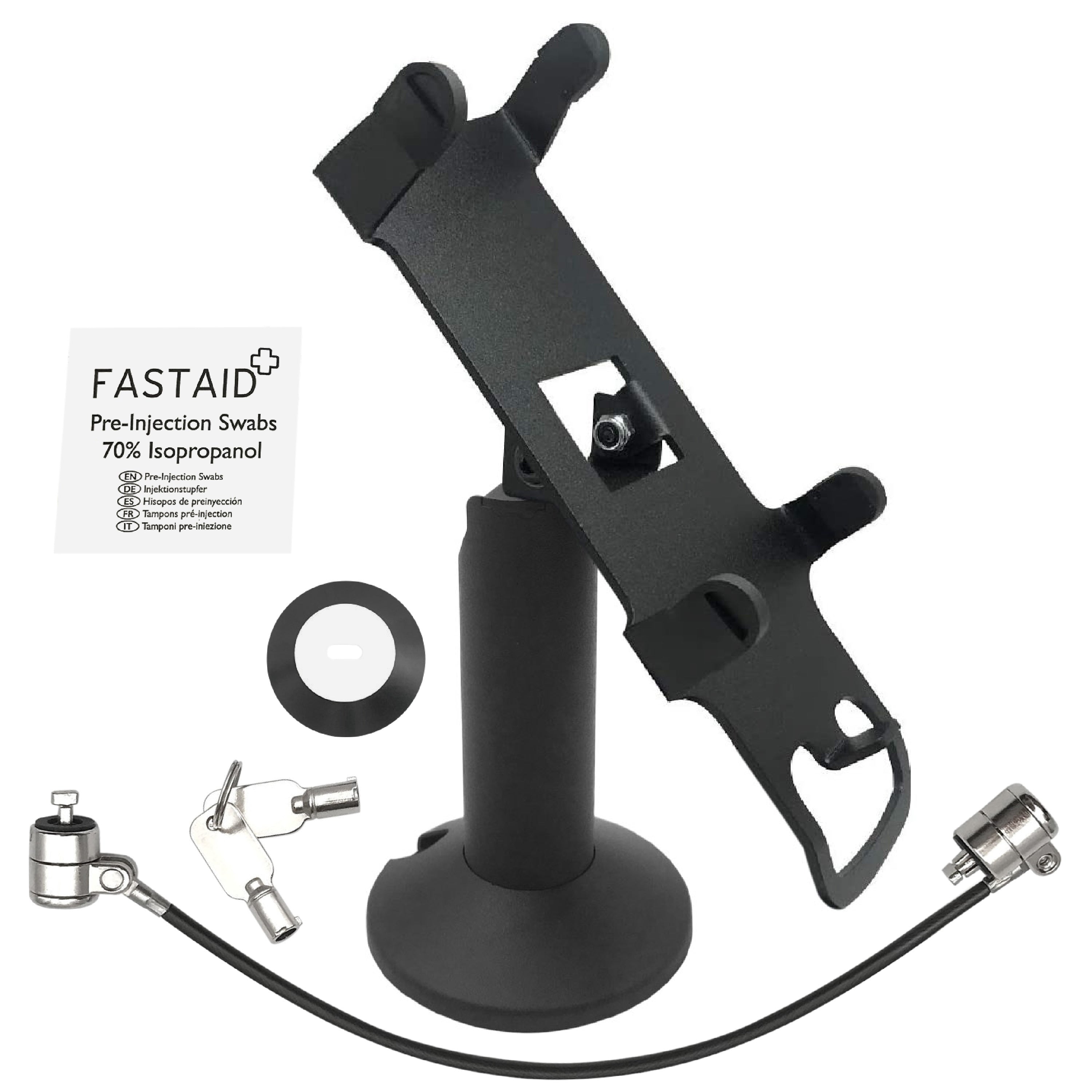 PAX S80 Swivel and Tilt Terminal Stand and Device to Stand Security Tether Lock, Two Keys 8" (Black) - DCCSUPPLY.COM