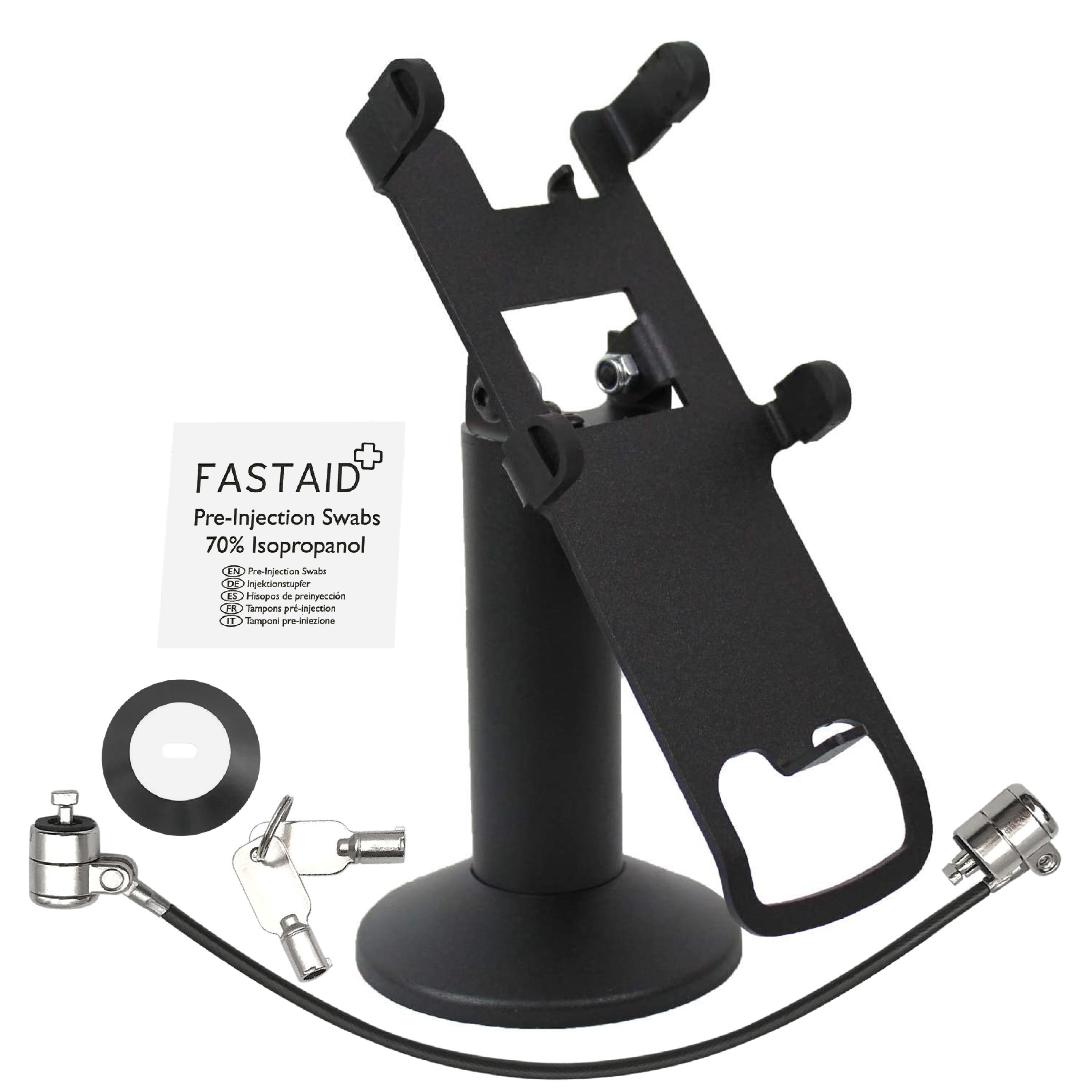 Verifone V200/V400 Black Swivel and Tilt Terminal Stand with Device to Stand Security Tether Lock, Two Keys 8" (Black) - DCCSUPPLY.COM