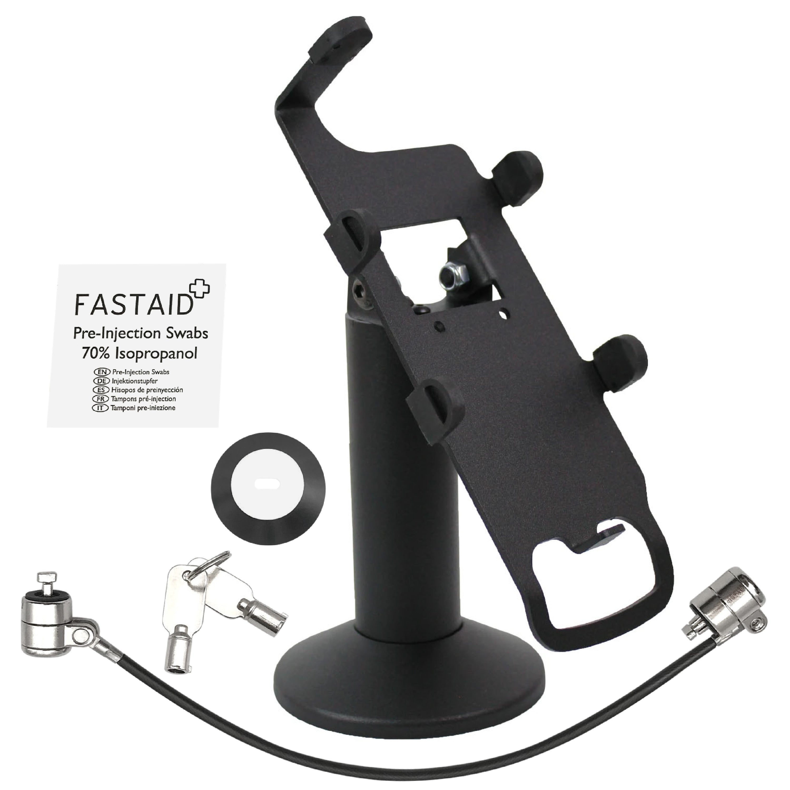 Verifone P200/P400 Swivel and Tilt Terminal Stand with Device to Stand Security Tether Lock, Two Keys 8" (Black) - DCCSUPPLY.COM