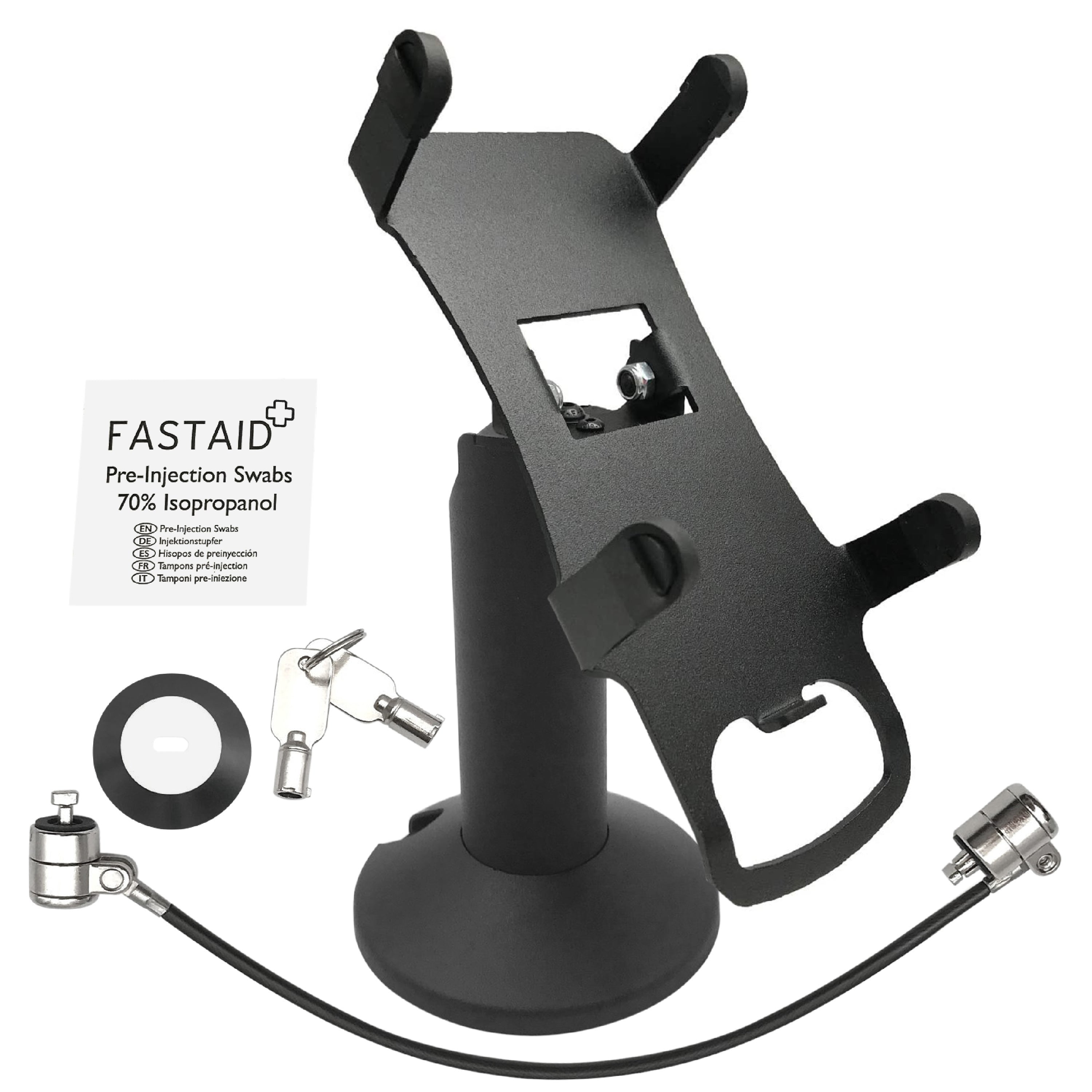 Verifone Vx520 Black Swivel and Tilt Terminal Stand with Device to Stand Security Tether Lock, Two Keys 8" (Black) - DCCSUPPLY.COM