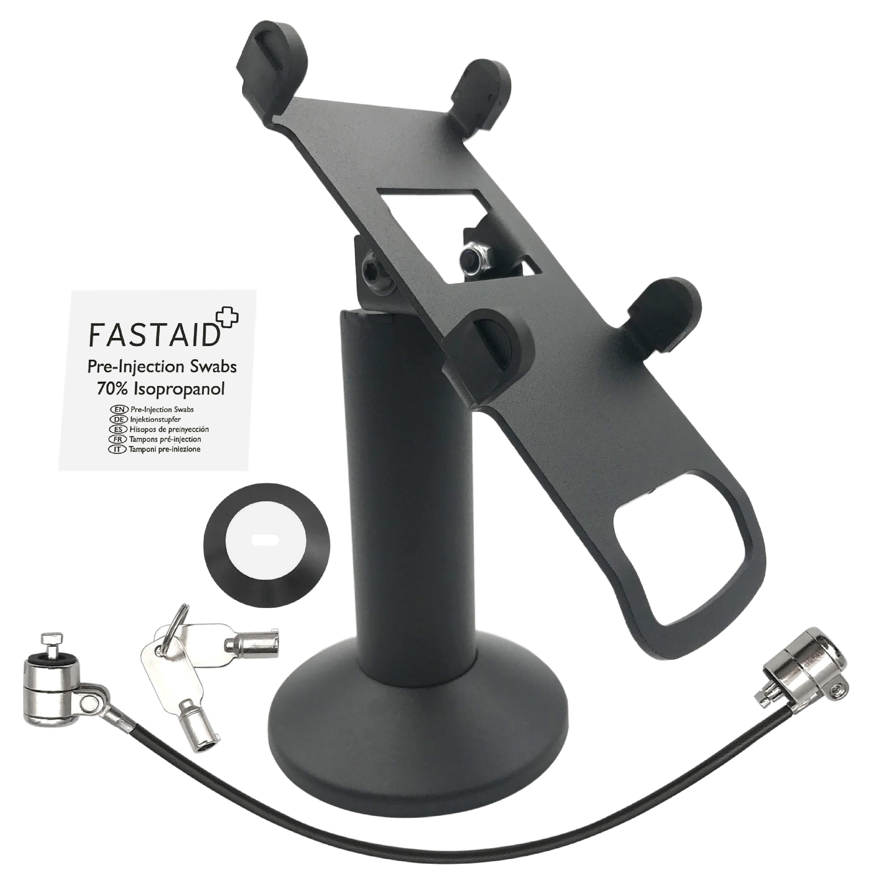 Verifone V400M Black Swivel and Tilt Terminal Stand and Device to Stand Security Tether Lock, Two Keys 8" (Black) - DCCSUPPLY.COM