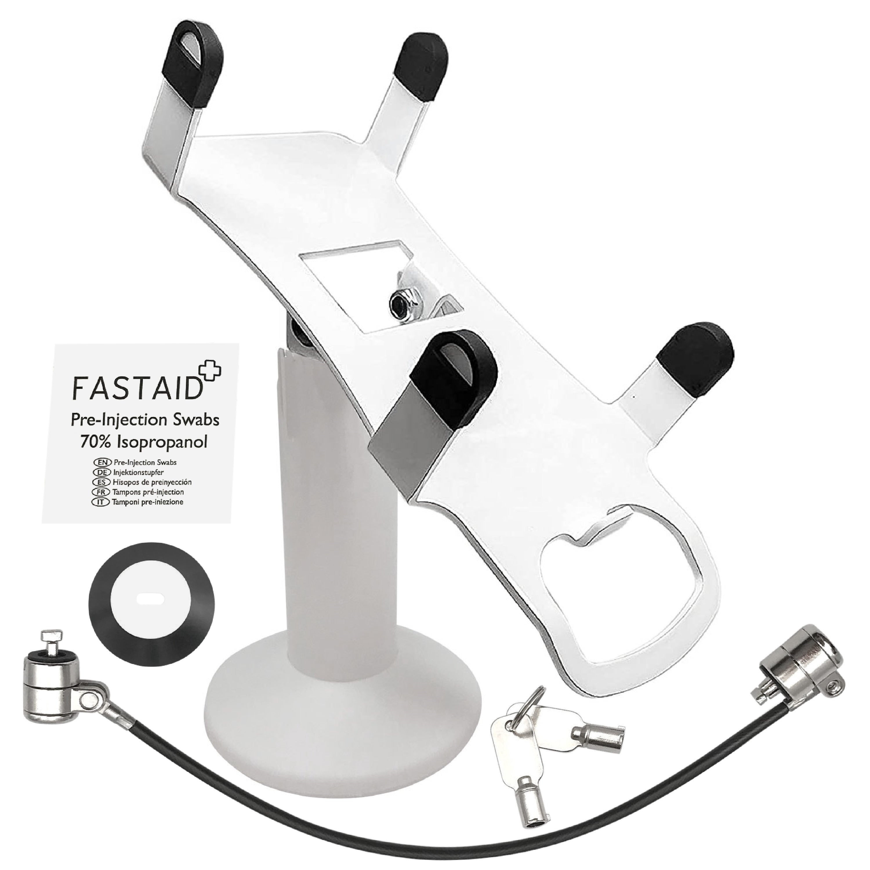 PAX A80 White Swivel and Tilt Terminal Stand and Device to Stand Security Tether Lock, Two Keys 8" (Black) - DCCSUPPLY.COM