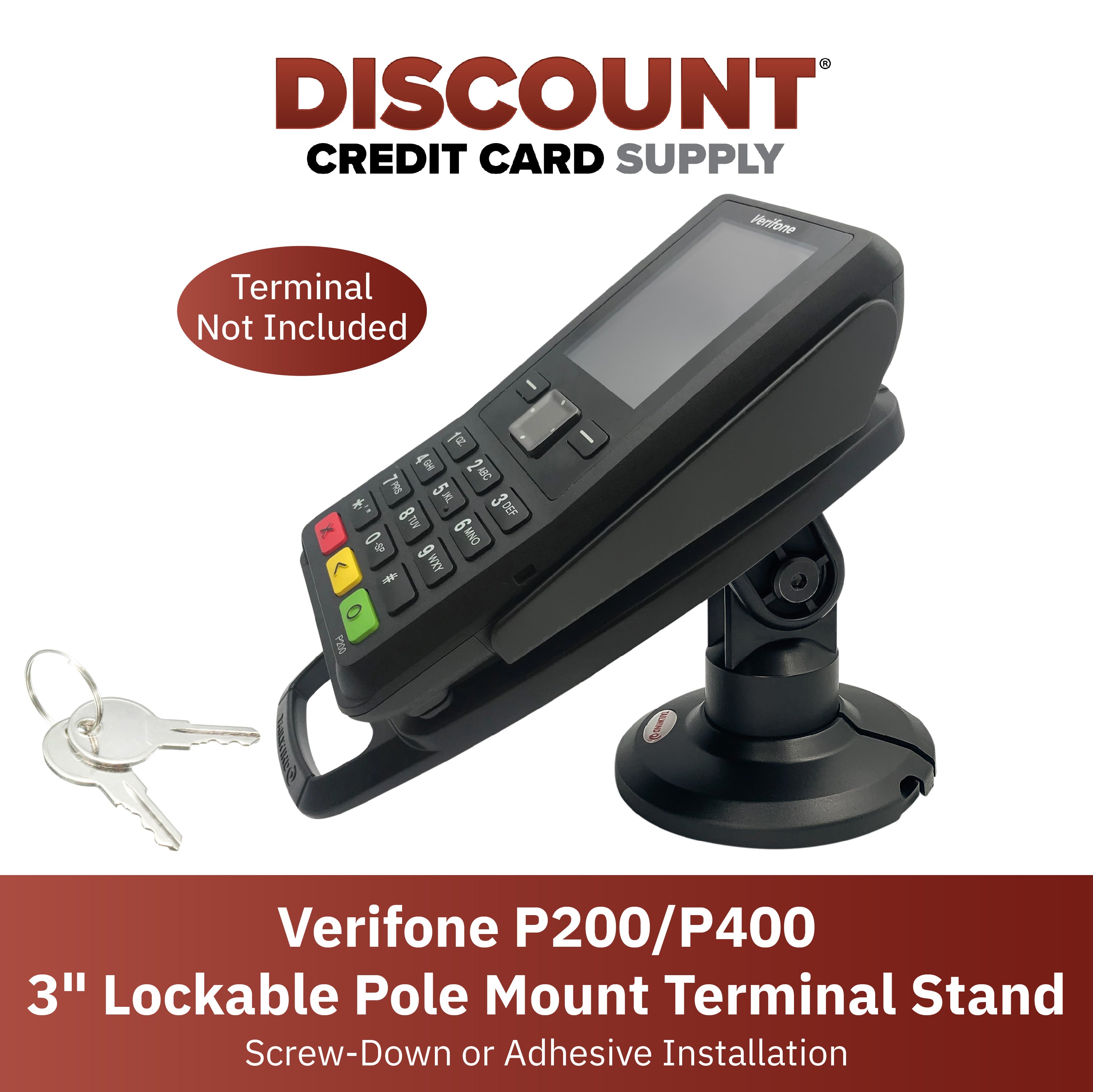 Verifone P200/P400 3" Key Locking Compact Pole Mount Terminal Stand - DCCSUPPLY.COM