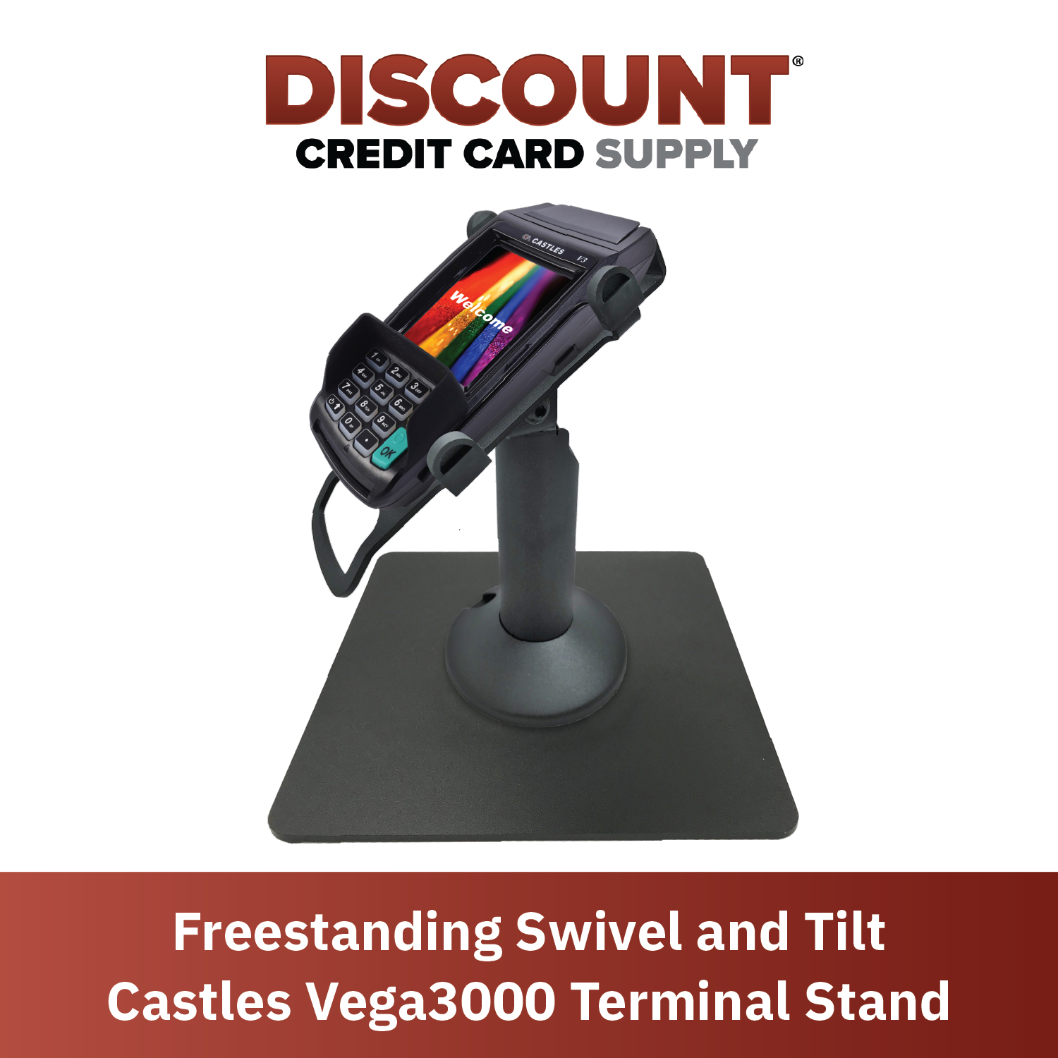 Castles Vega3000 PIN Pad Freestanding Swivel and Tilt Metal Stand - DCCSUPPLY.COM