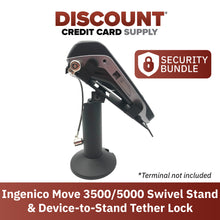 Load image into Gallery viewer, Ingenico Move/3500/5000 Swivel and Tilt Terminal Stand with Device to Stand Security Tether Lock, Two Keys 8&quot; (Black) - DCCSUPPLY.COM
