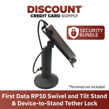 Load image into Gallery viewer, First Data RP10 Swivel and Tilt Terminal Stand with Device to Stand Security Tether Lock, Two Keys 8&quot; (Black) - DCCSUPPLY.COM

