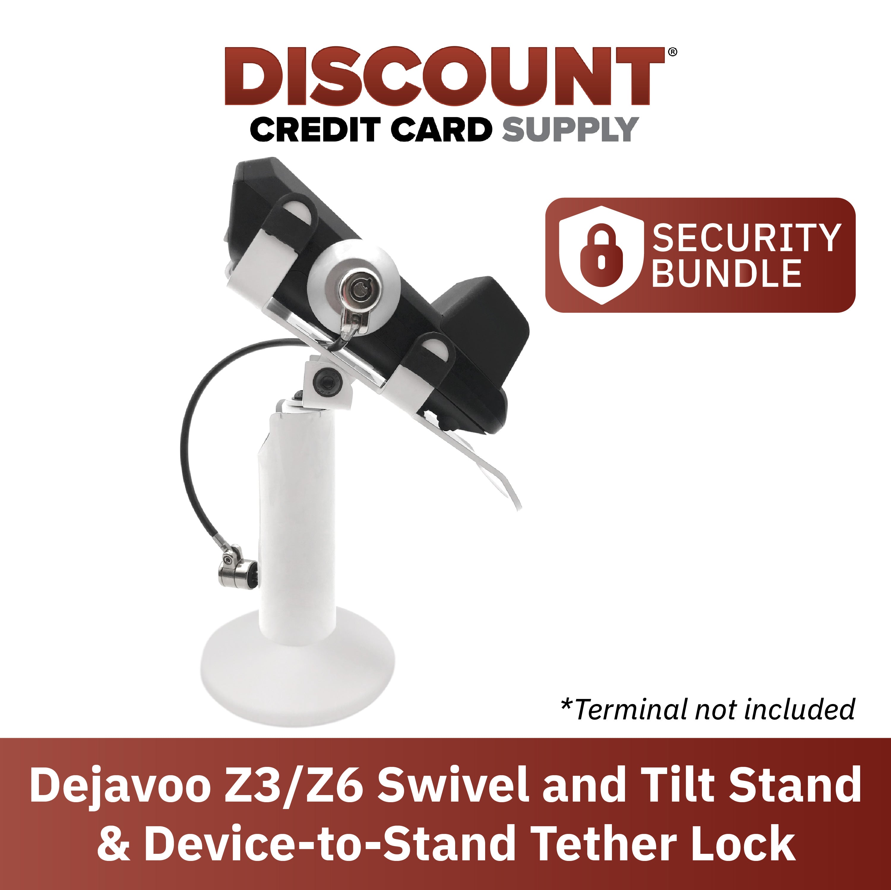 Dejavoo Z3/Z6 White Swivel and Tilt Stand with Device to Stand Security Tether Lock, Two Keys 8" (White) - DCCSUPPLY.COM