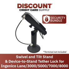 Load image into Gallery viewer, Ingenico Lane/3000/5000/7000/8000 Swivel and Tilt Terminal Stand with Device to Stand Security Tether Lock, Two Keys 8&quot; (Black) - DCCSUPPLY.COM
