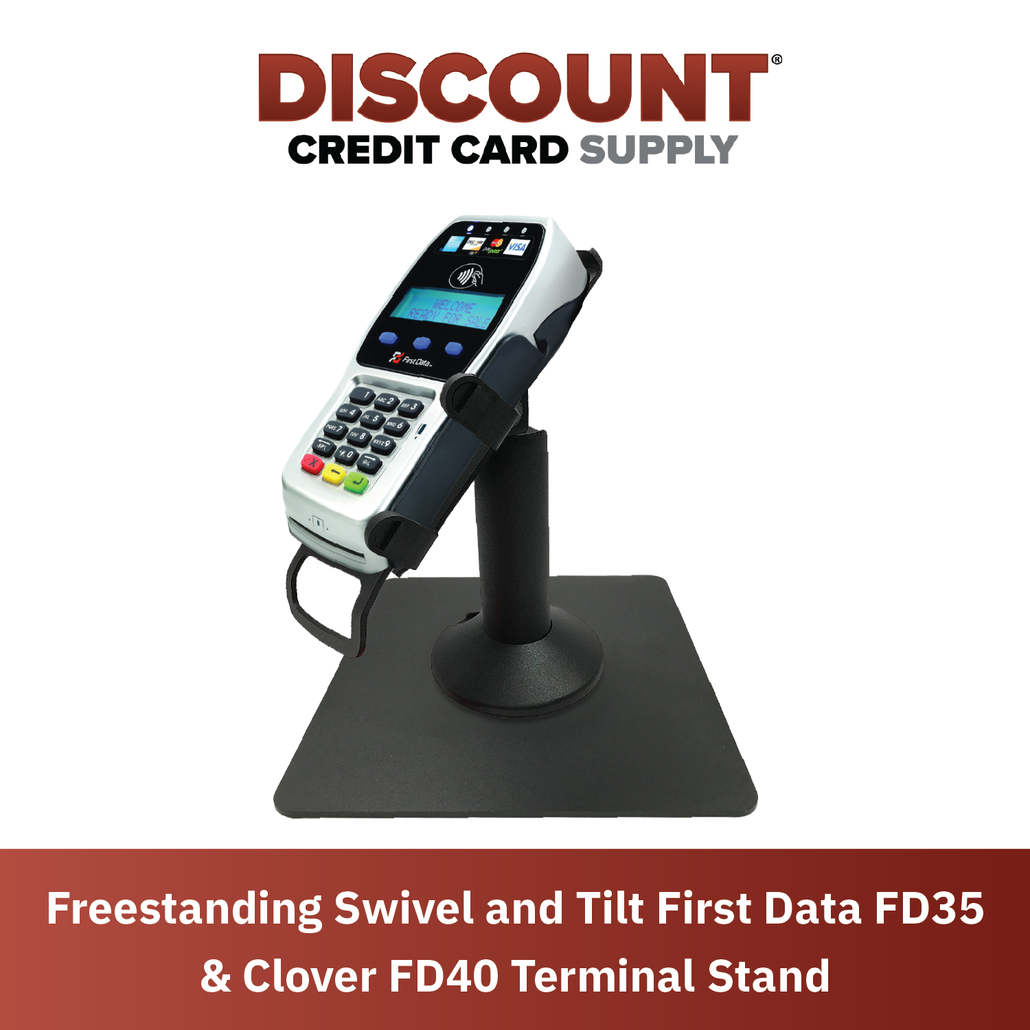 First Data FD35 / FD40 Freestanding Black Swivel and Tilt Metal Stand - DCCSUPPLY.COM