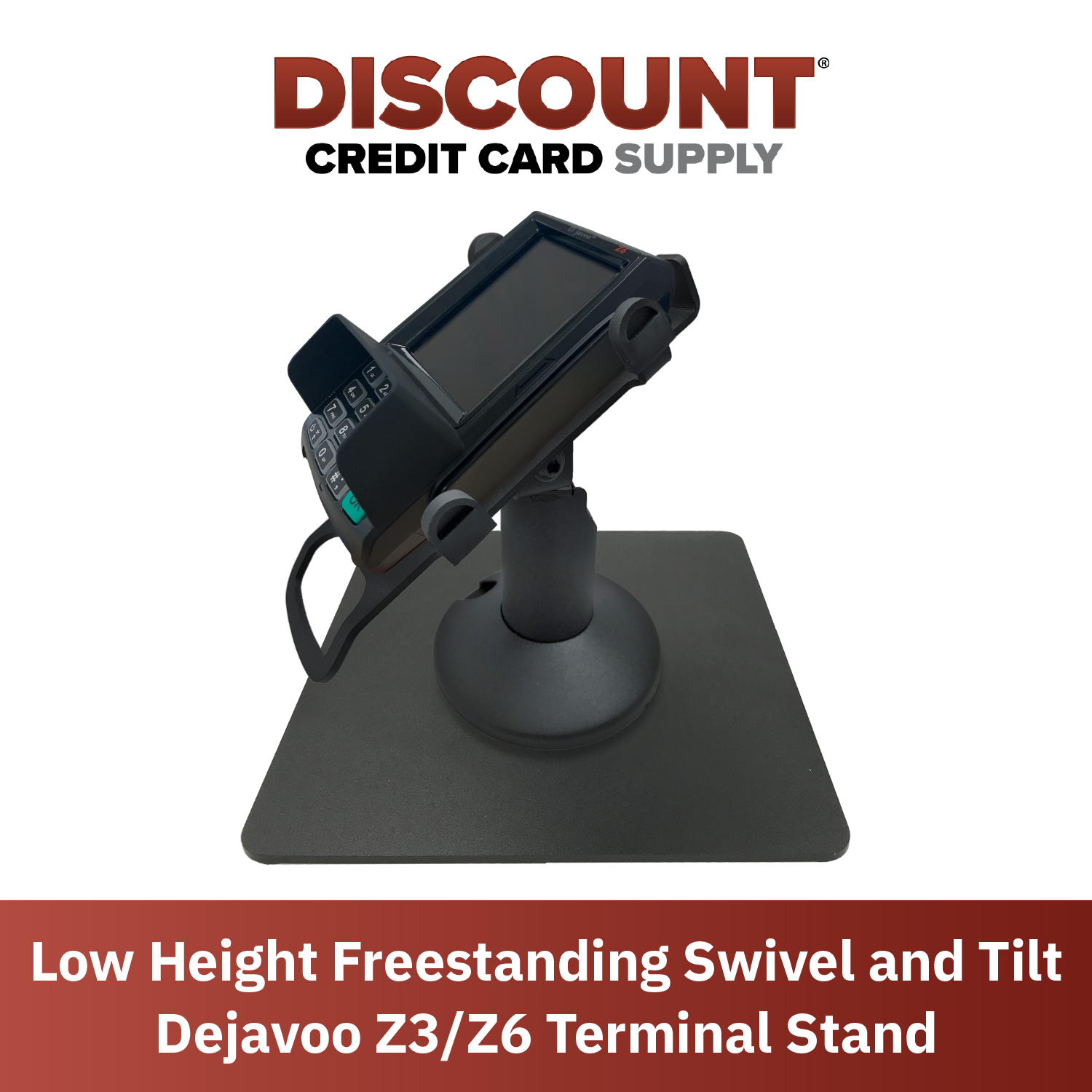 Dejavoo Z3/Z6 Low Profile Black Swivel and Tilt Freestanding Metal Stand with Square Plate - DCCSUPPLY.COM