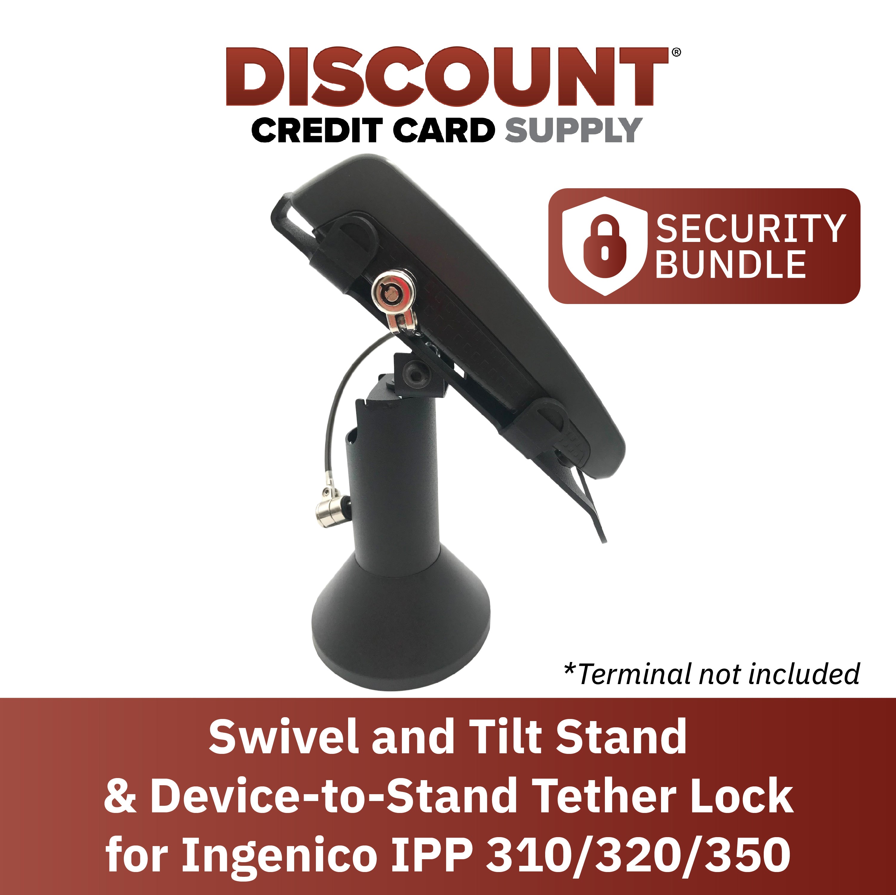 Ingenico IPP310/315/320/350 Swivel and Tilt Terminal Stand with Device to Stand Security Tether Lock, Two Keys 8" (Black) - DCCSUPPLY.COM