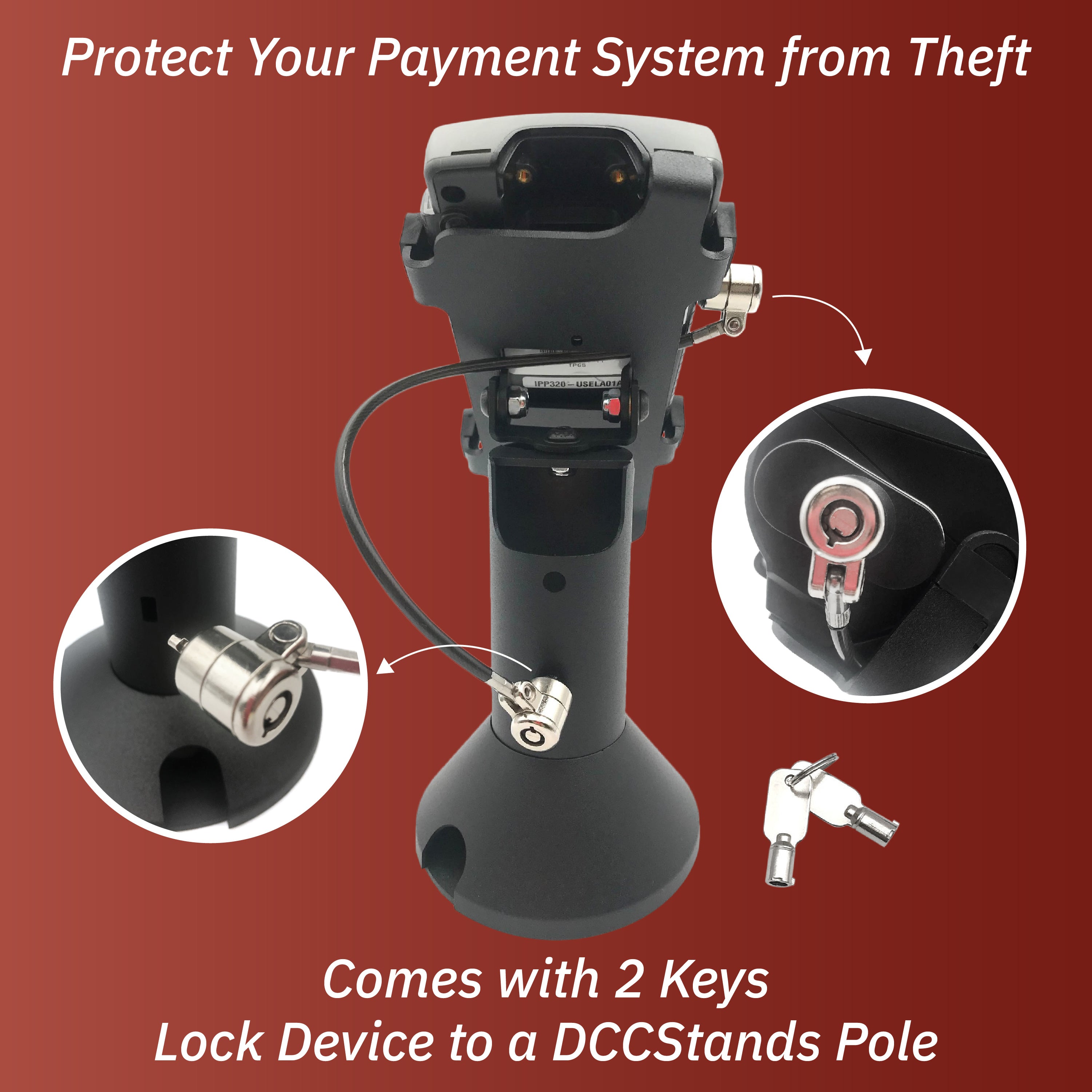 Ingenico IPP310/315/320/350 Swivel and Tilt Terminal Stand with Device to Stand Security Tether Lock, Two Keys 8" (Black) - DCCSUPPLY.COM