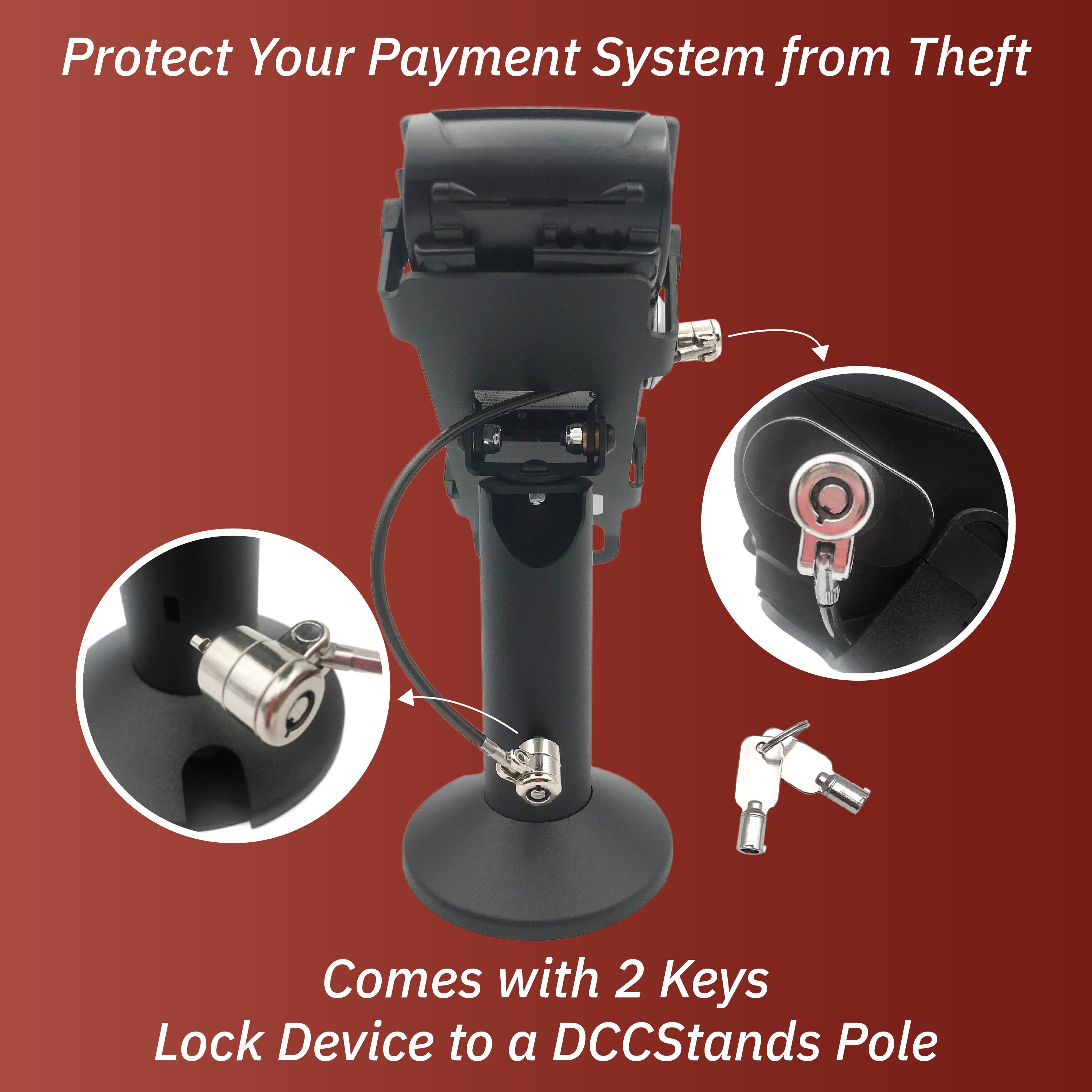 Ingenico ICT220/250 Swivel and Tilt Terminal Stand with Device to Stand Security Tether Lock, Two Keys 8" (Black) - DCCSUPPLY.COM