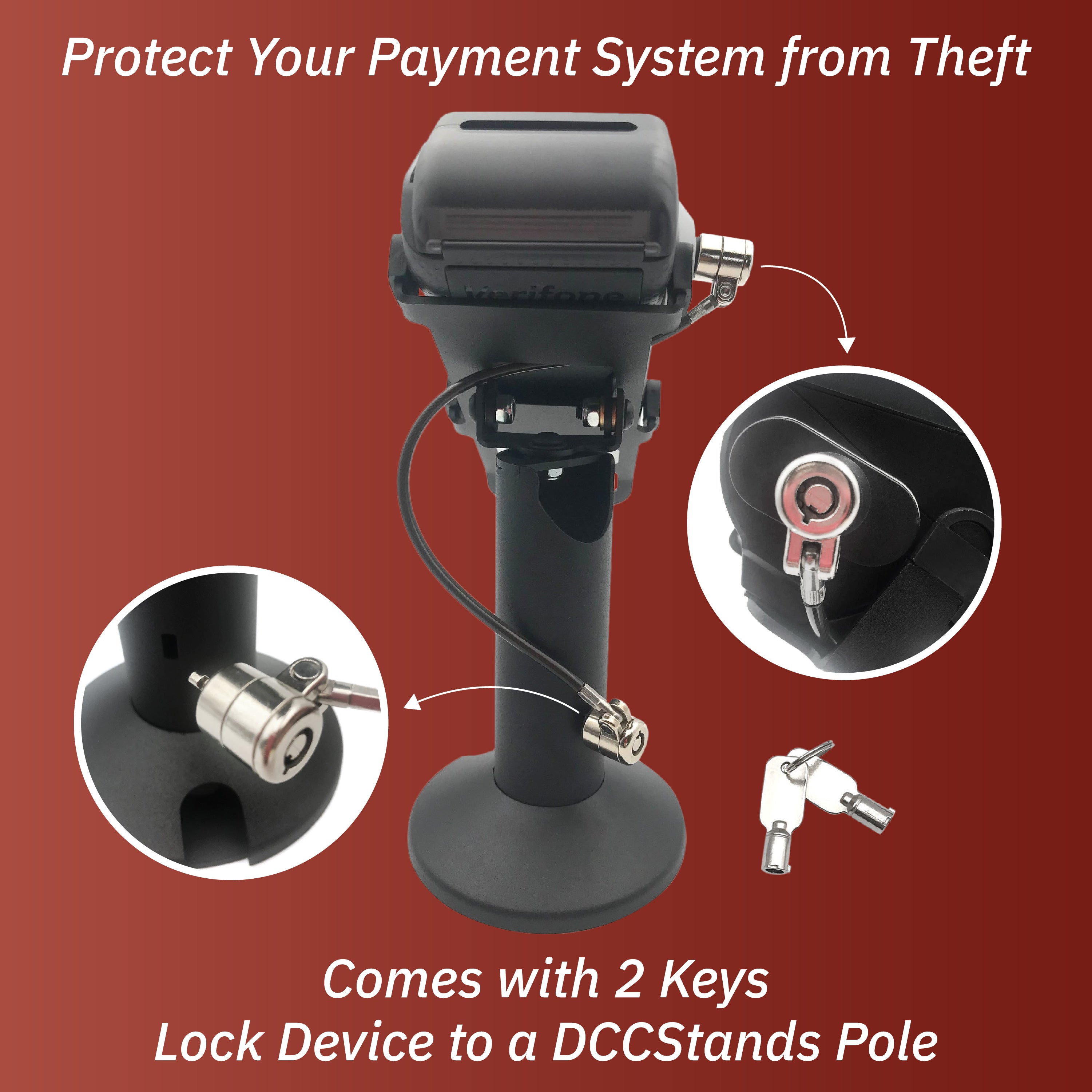 Verifone V400M Black Swivel and Tilt Terminal Stand and Device to Stand Security Tether Lock, Two Keys 8" (Black) - DCCSUPPLY.COM
