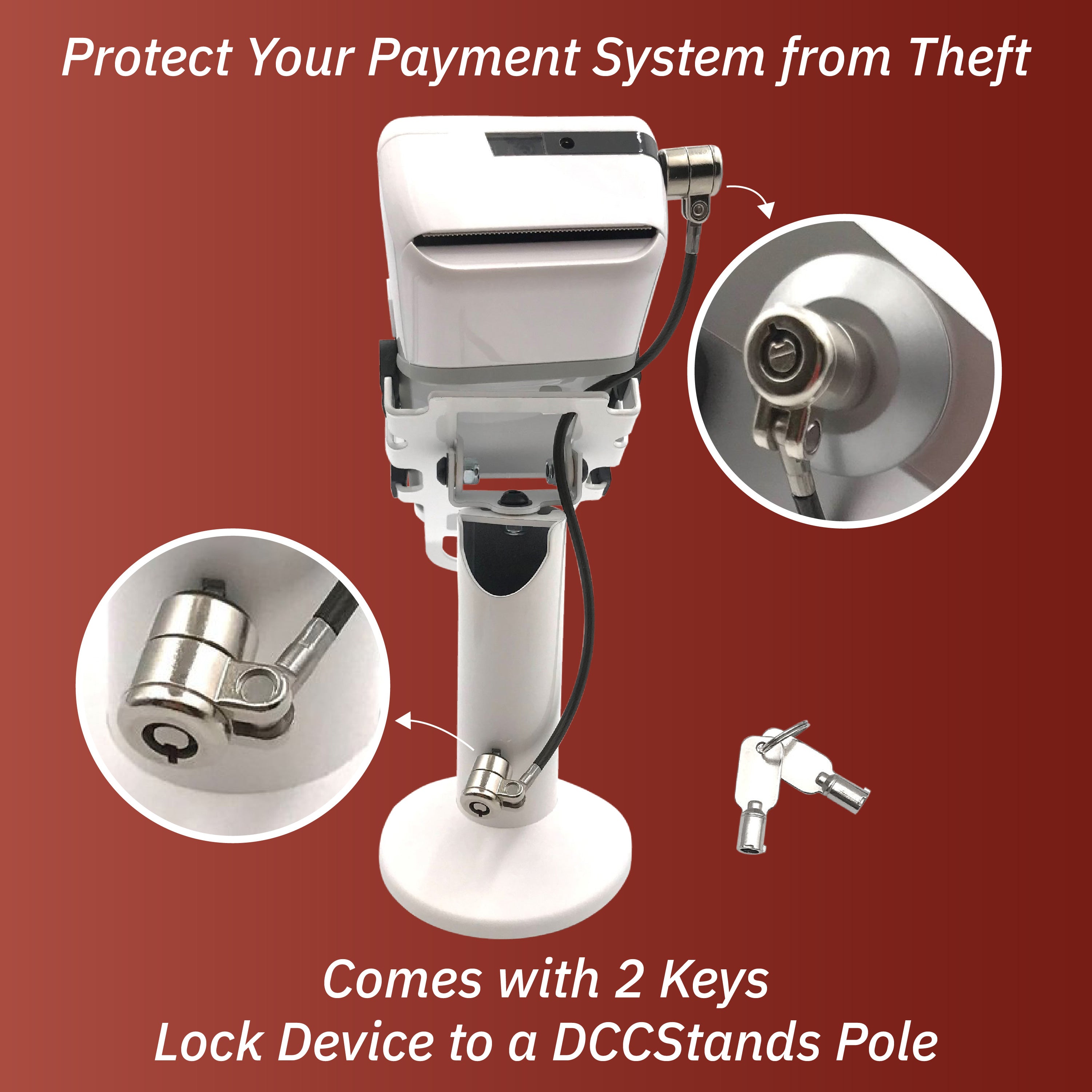 Clover Flex Swivel and Tilt Terminal Stand with Device to Stand Security Tether Lock, Two Keys 8" (Black) - DCCSUPPLY.COM