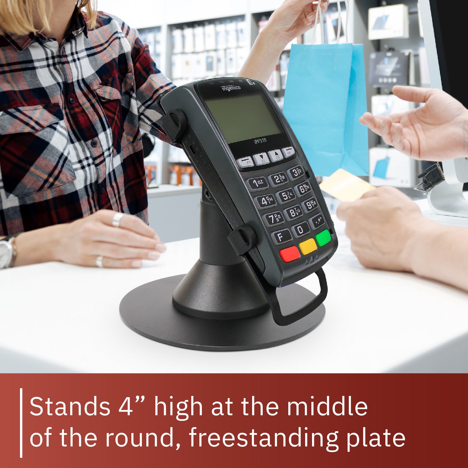 Ingenico IPP310 / IPP320 / IPP350 Low Profile Freestanding Swivel Stand with Round Plate - DCCSUPPLY.COM