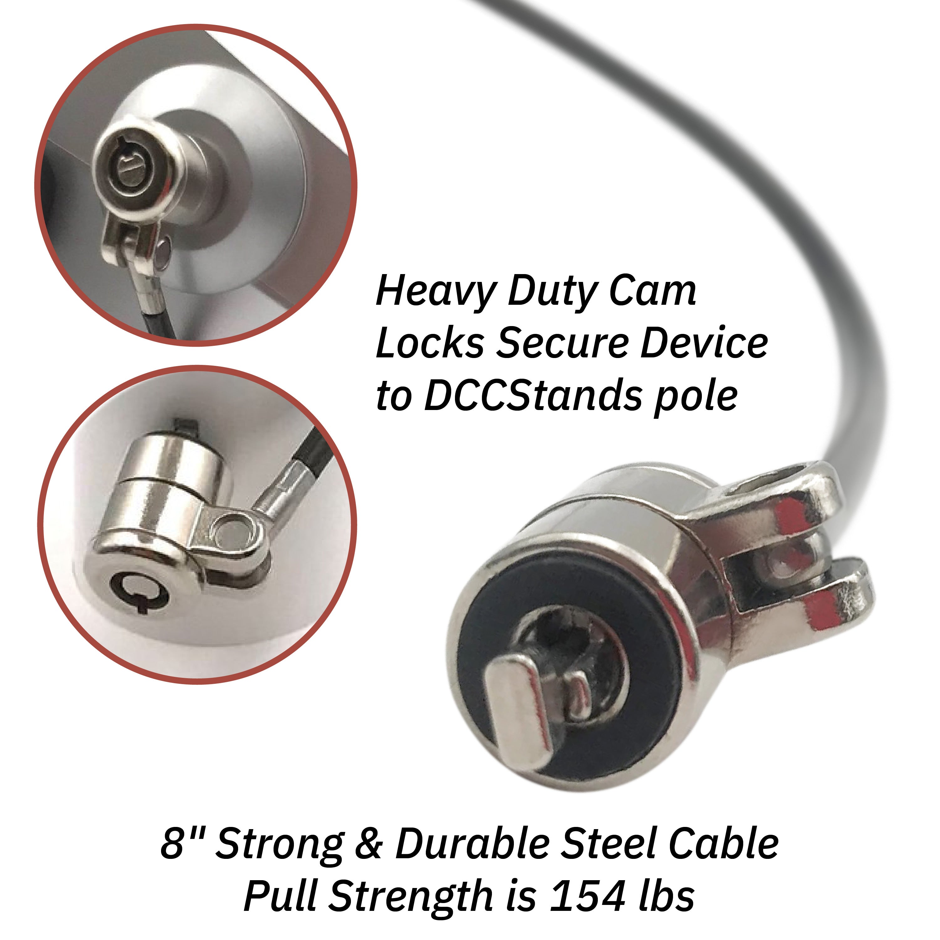 PAX A80 White Swivel and Tilt Terminal Stand and Device to Stand Security Tether Lock, Two Keys 8" (Black) - DCCSUPPLY.COM