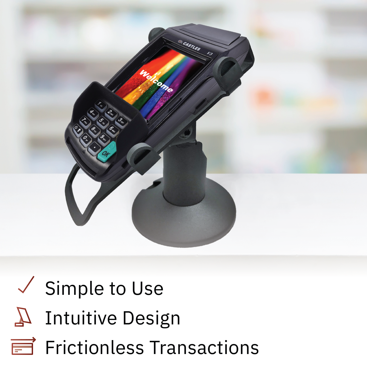 Castles Vega3000 PIN Pad Low Profile Swivel and Tilt Metal Stand - DCCSUPPLY.COM