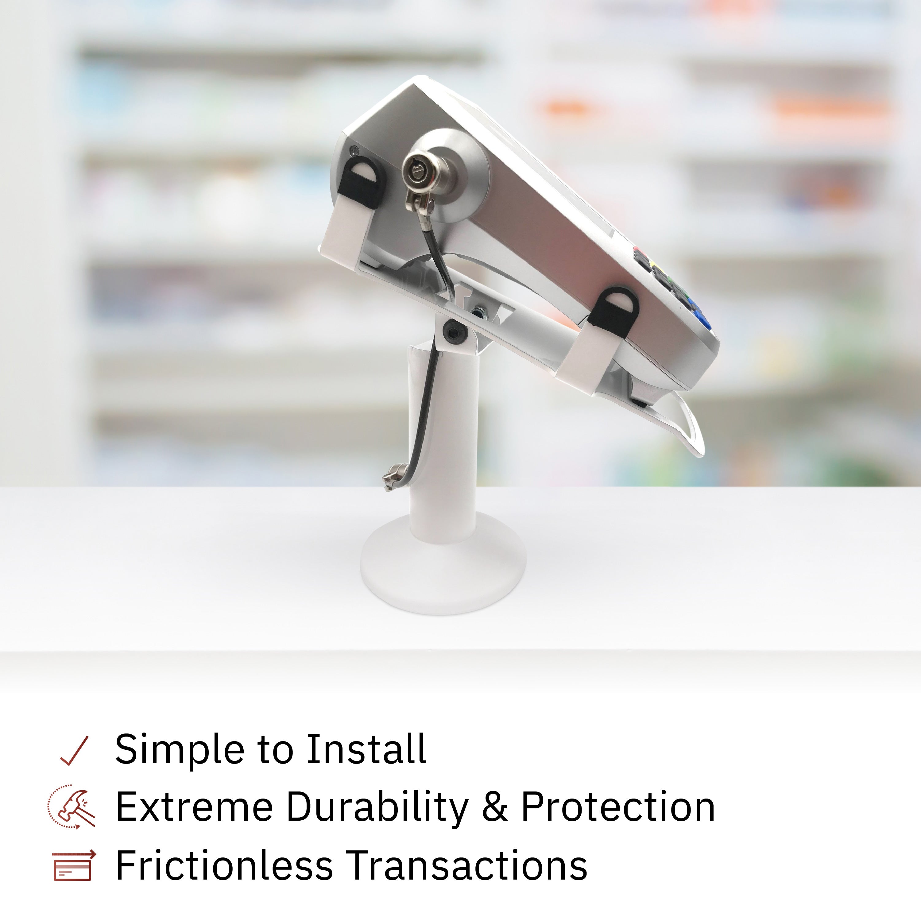 PAX A80 White Swivel and Tilt Terminal Stand and Device to Stand Security Tether Lock, Two Keys 8" (Black) - DCCSUPPLY.COM