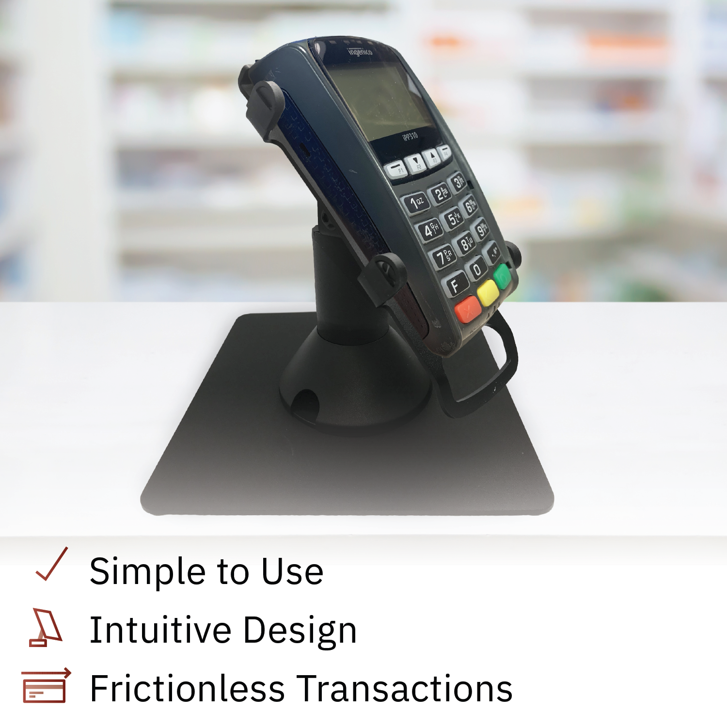 Ingenico IPP310 / IPP320 / IPP350 Low Profile Swivel and Tilt Freestanding Metal Stand with Square Plate - DCCSUPPLY.COM